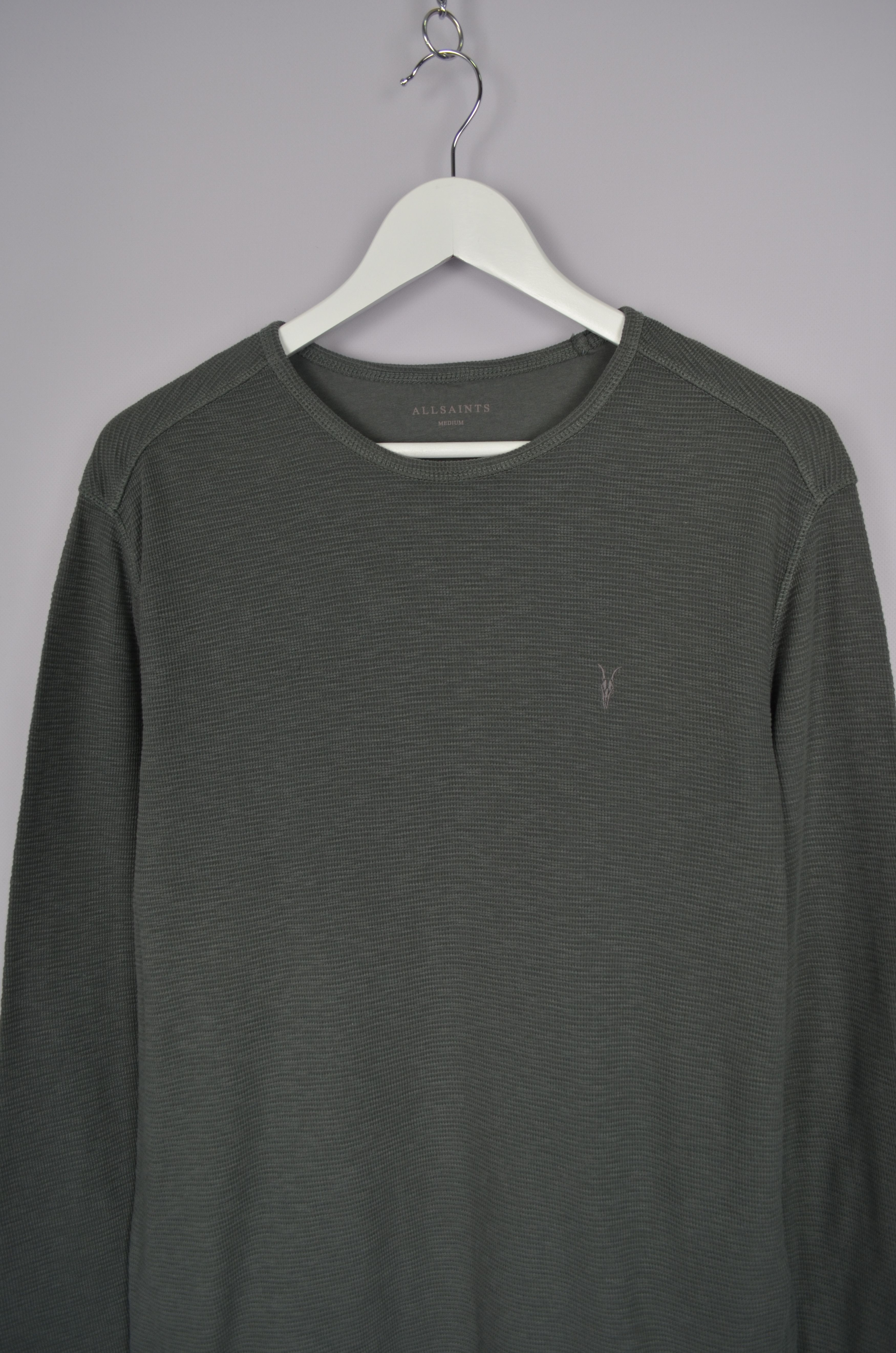Allsaints × Designer AllSaints Clash Longsleeve Waffle Crew Neck Jumper Khaki Size US M / EU 48-50 / 2 - 2 Thumbnail