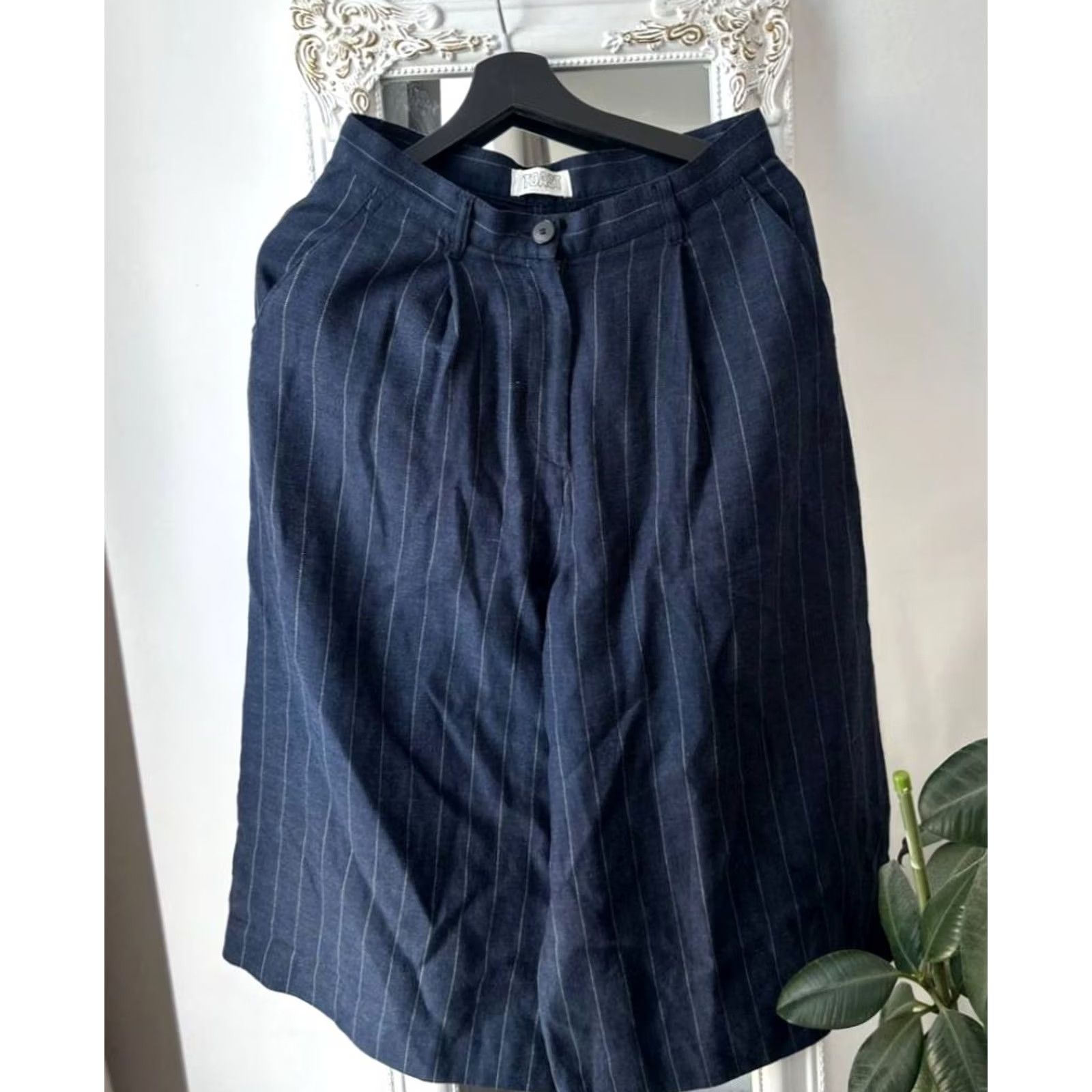 Vintage TOAST Vest & Shorts Set Womens Size 10 Navy Blue Pinstripe Linen Wool 50/50 Vintage Size 32" / US 10 / IT 46 - 3 Thumbnail