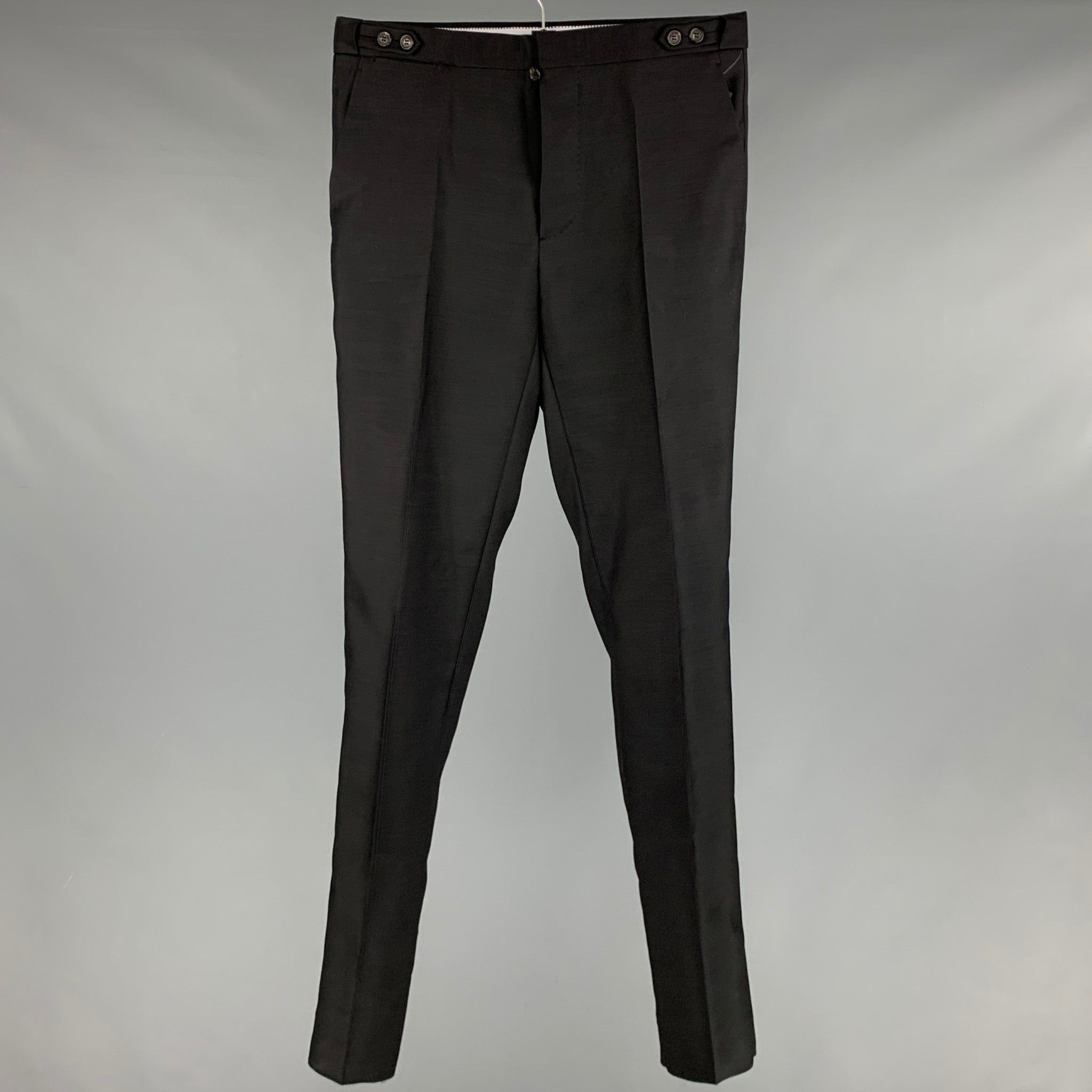 image of Dsquared2 Black Wool Blend Side Tabs Dress Pants, Men's (Size 32)