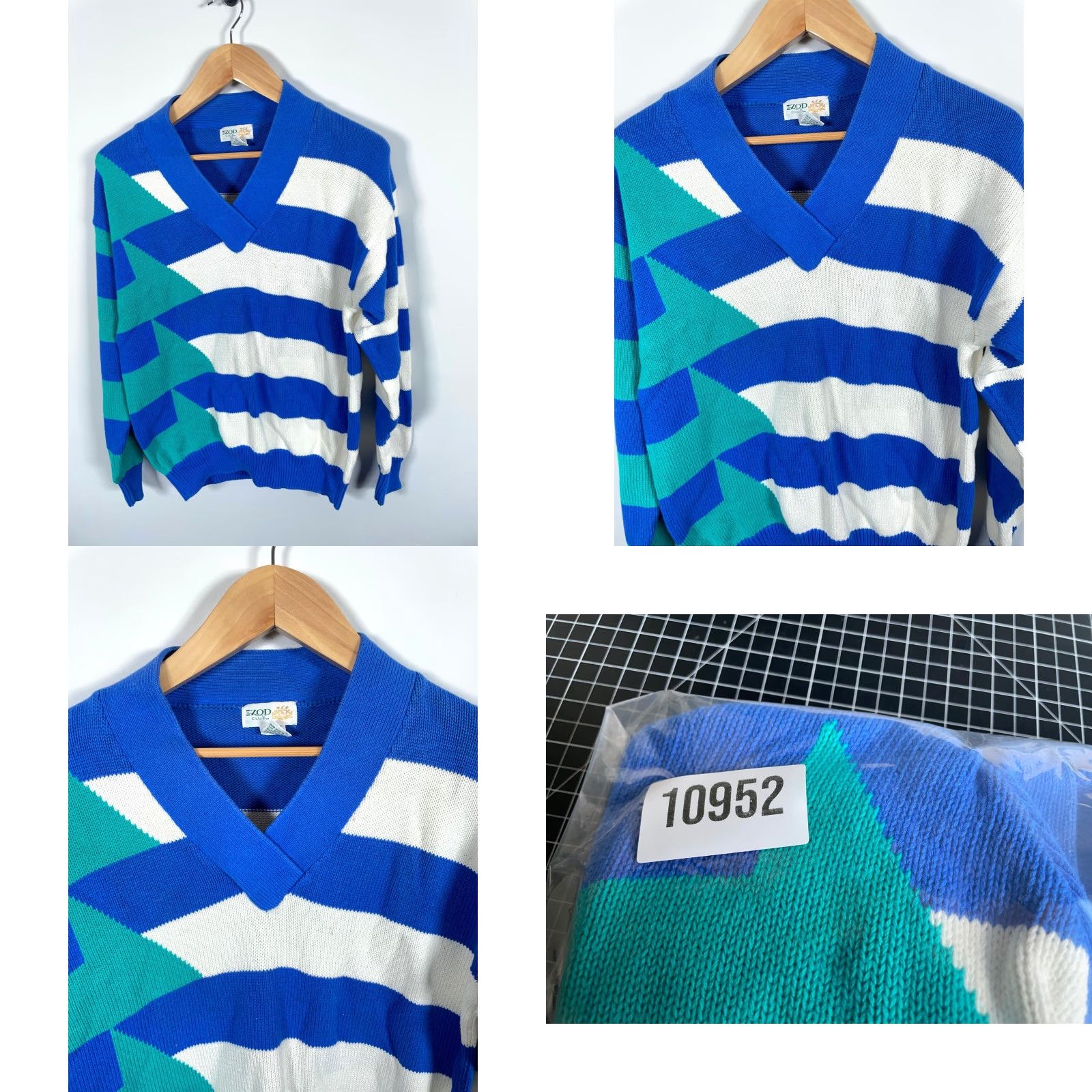 Izod VINTAGE Izod Club Sweater Women's L Blue White Striped V-Neck 100% Cotton Knit Pullover Casual 90s Hipster Retro Womens Size L / US 10 / IT 46 - 8 Thumbnail
