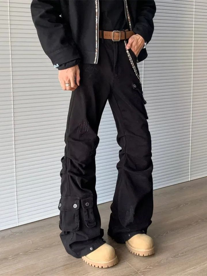 Japanese Brand Cyber Y2K Streetwear Black Pleated Baggy Flared Cargo Size US 26 / EU 42 - 3 Thumbnail
