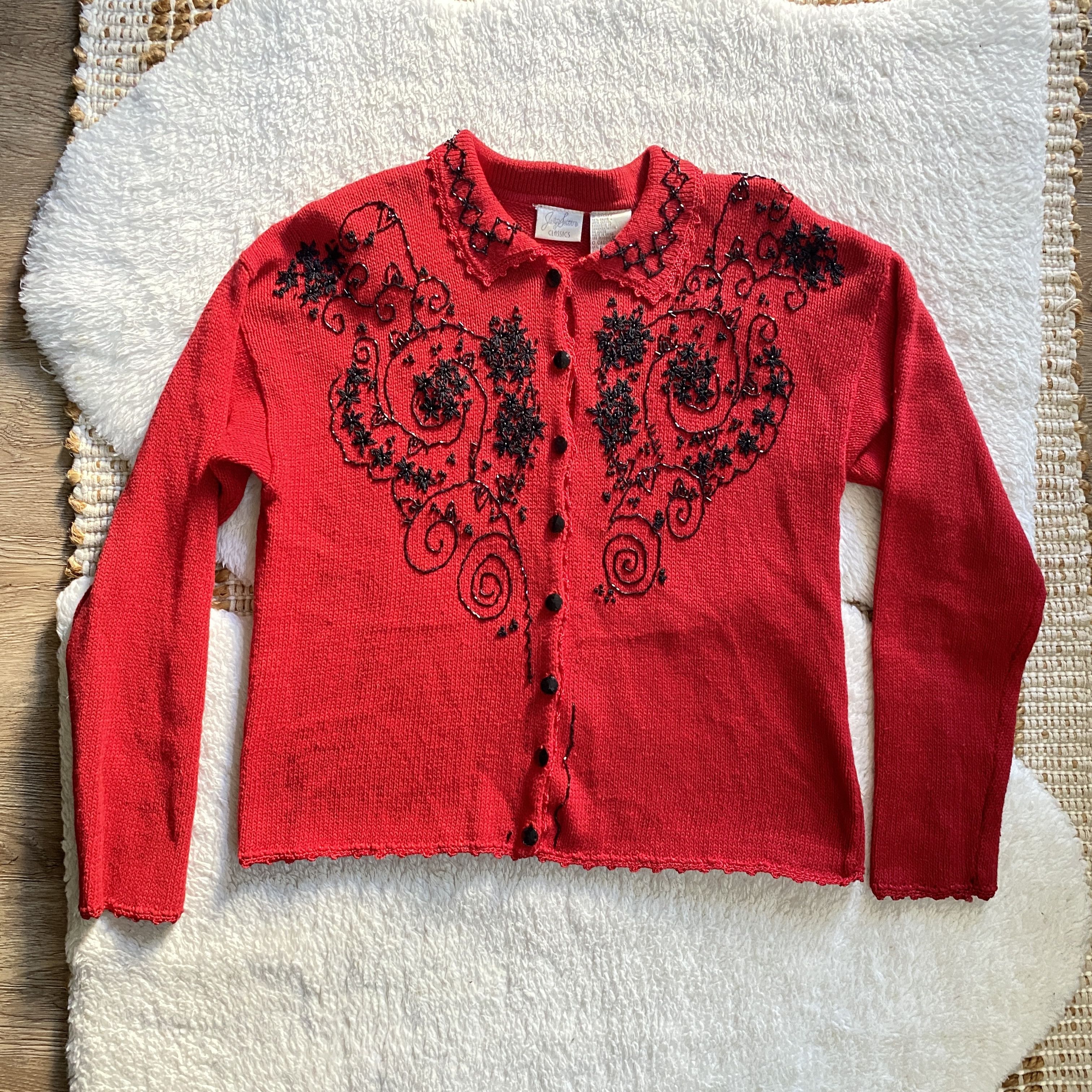 Other Vintage Jaclyn Smith Red Beaded Sweater Size S / US 4 / IT 40 - 1 Thumbnail