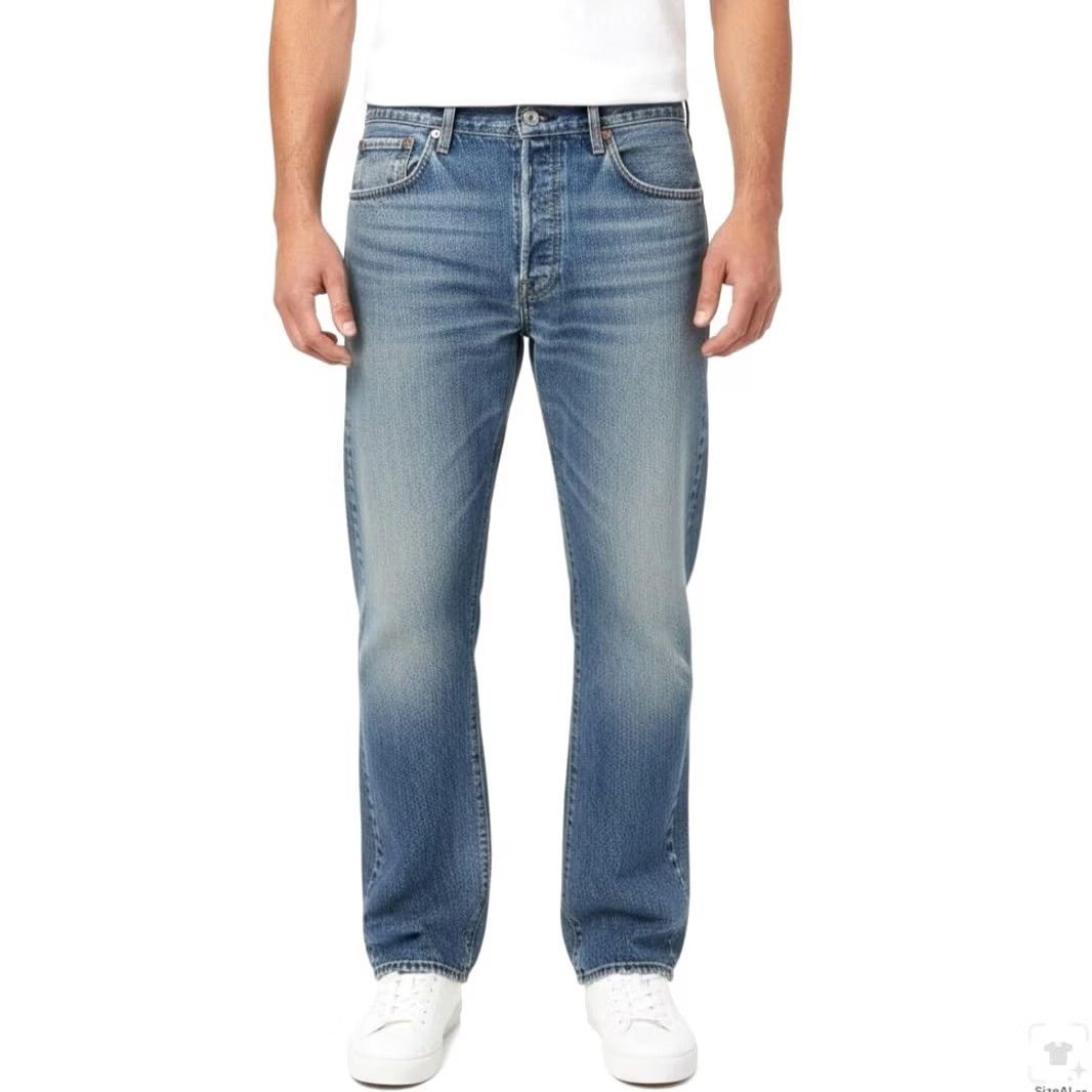 Levi's Levis 501 Jeans Mens 38x32 Blue Light Wash Straight Denim Button Fly Regular Fit Jeans Size US 38 / EU 54 - 4 Thumbnail