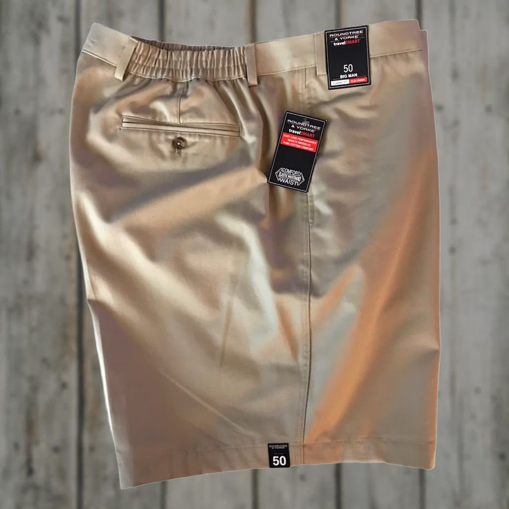 Roundtree & Yorke Roundtree & Yorke Big 50 Travel Smart Shorts 100% Cotton Khaki Flat Front EZ Care Size US 34 / EU 50 - 1 Thumbnail