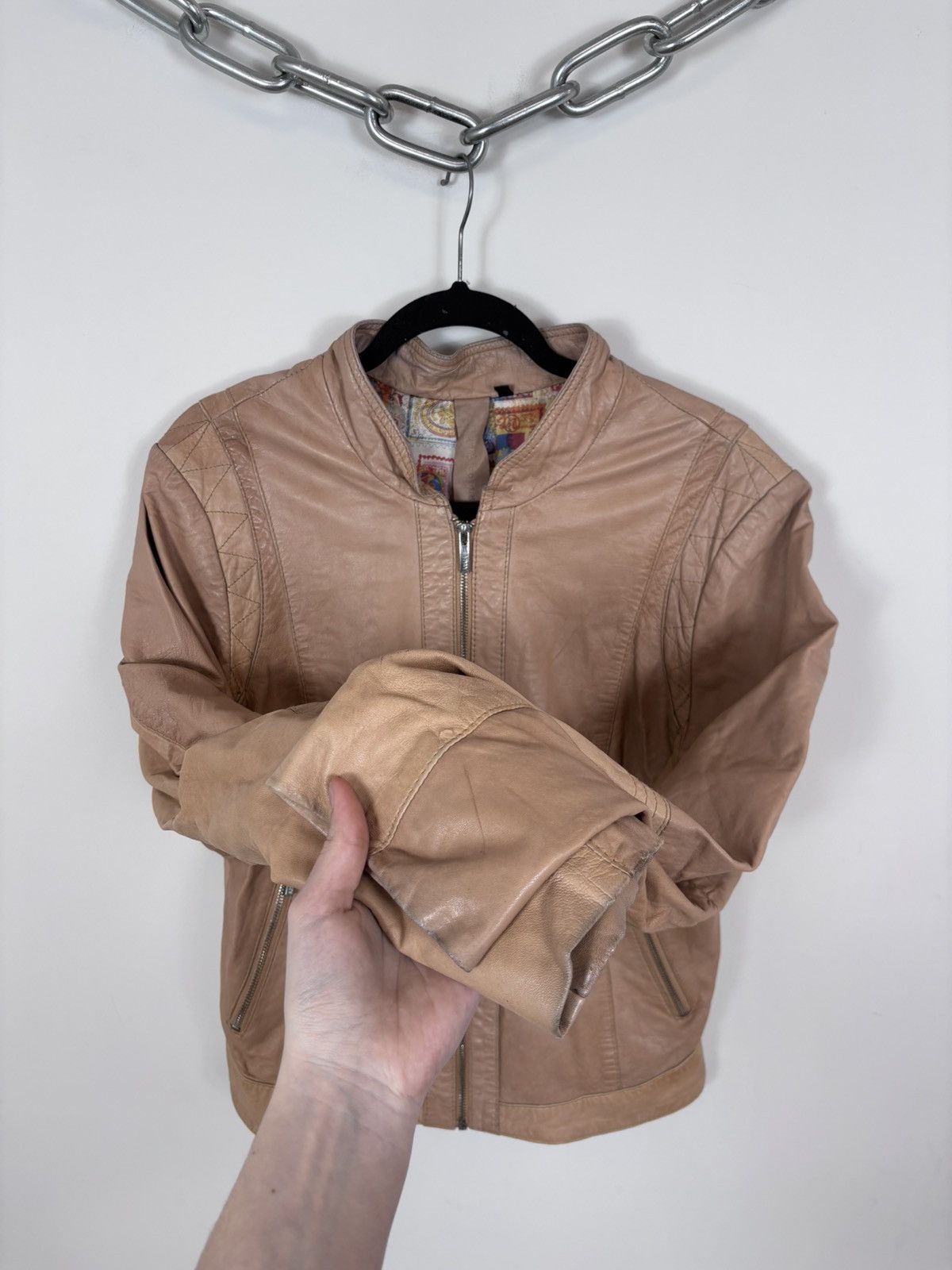ARMA Arma Collection Women’s Beige Brown Biker Leather Jacket Size XL / US 12-14 / IT 48-50 - 9 Thumbnail