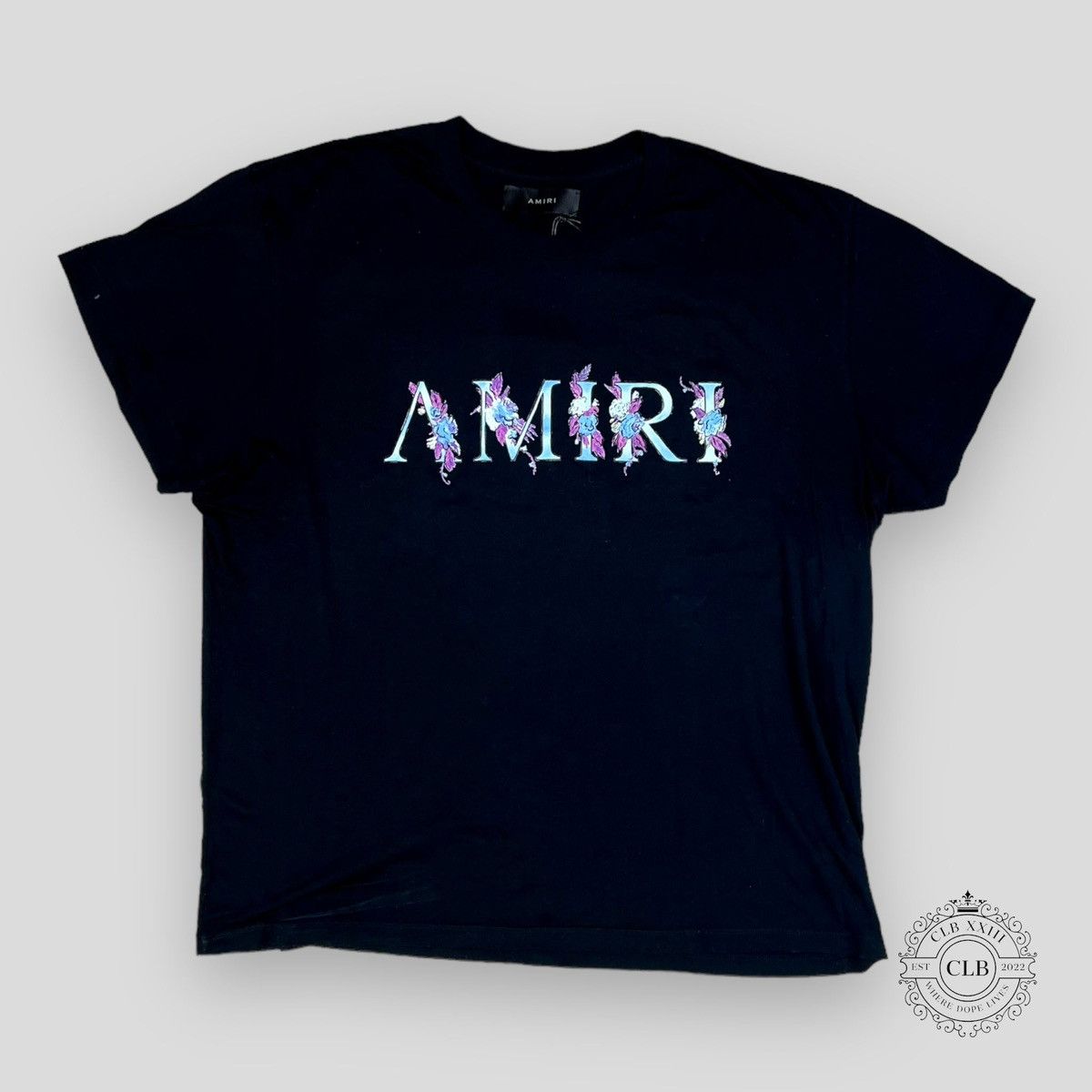 image of Amiri Floral Logo Tee In Black, Men's (Size XL)