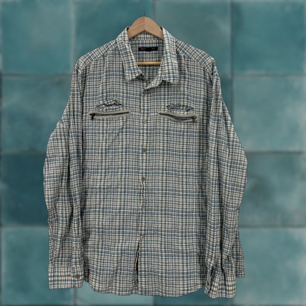 John Varvatos John Varvatos Shirt Mens 2XL Blue Plaid Long Sleeve Button Zipper Pockets Casual Size US XXL / EU 58 / 5 - 1 Thumbnail