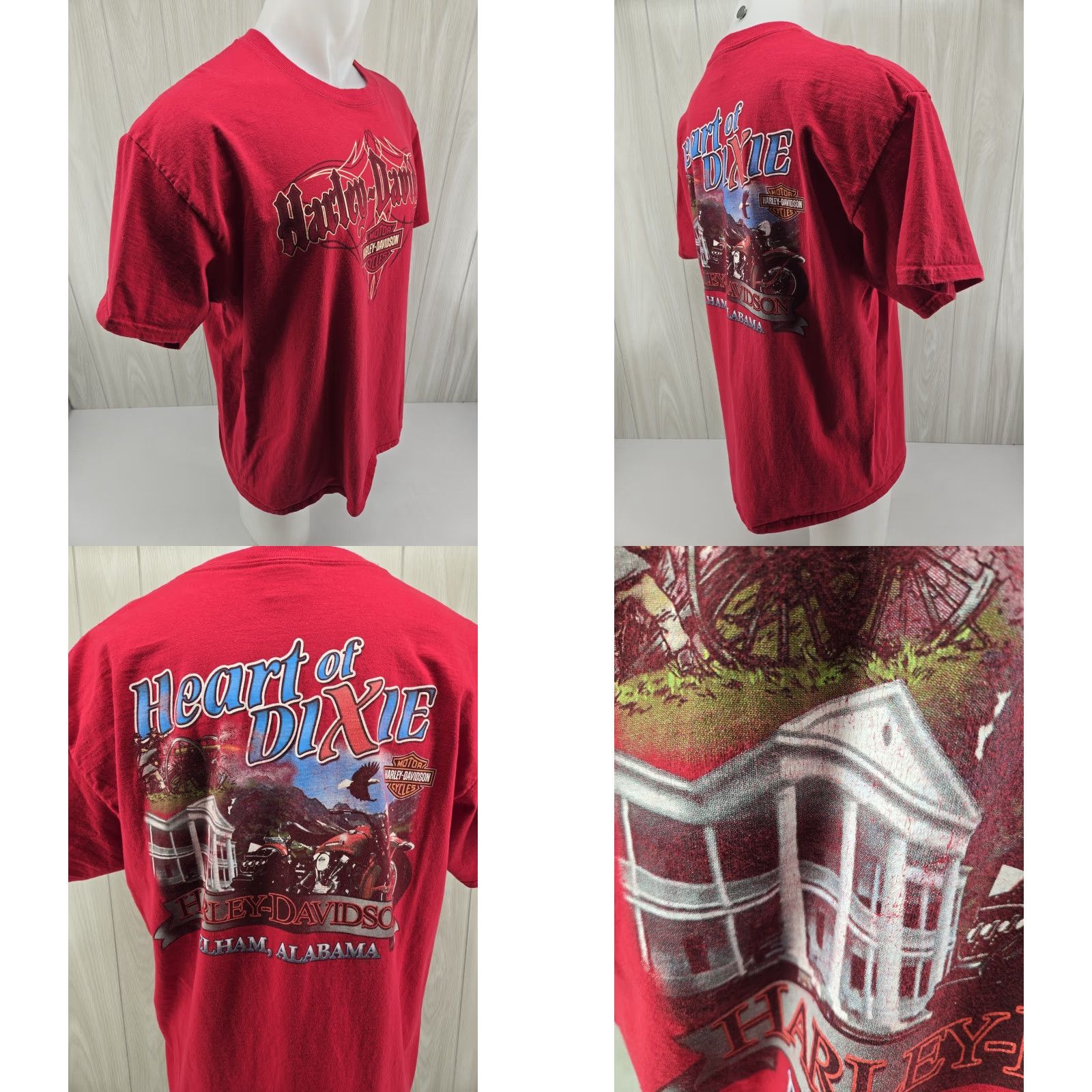 Harley Davidson VINTAGE Harley-Davidson Shirt XL Men Red Double-Sided Graphic Print Heart of Dixie Pelham AL 90s 00s Size US XL / EU 56 / 4 - 8 Thumbnail