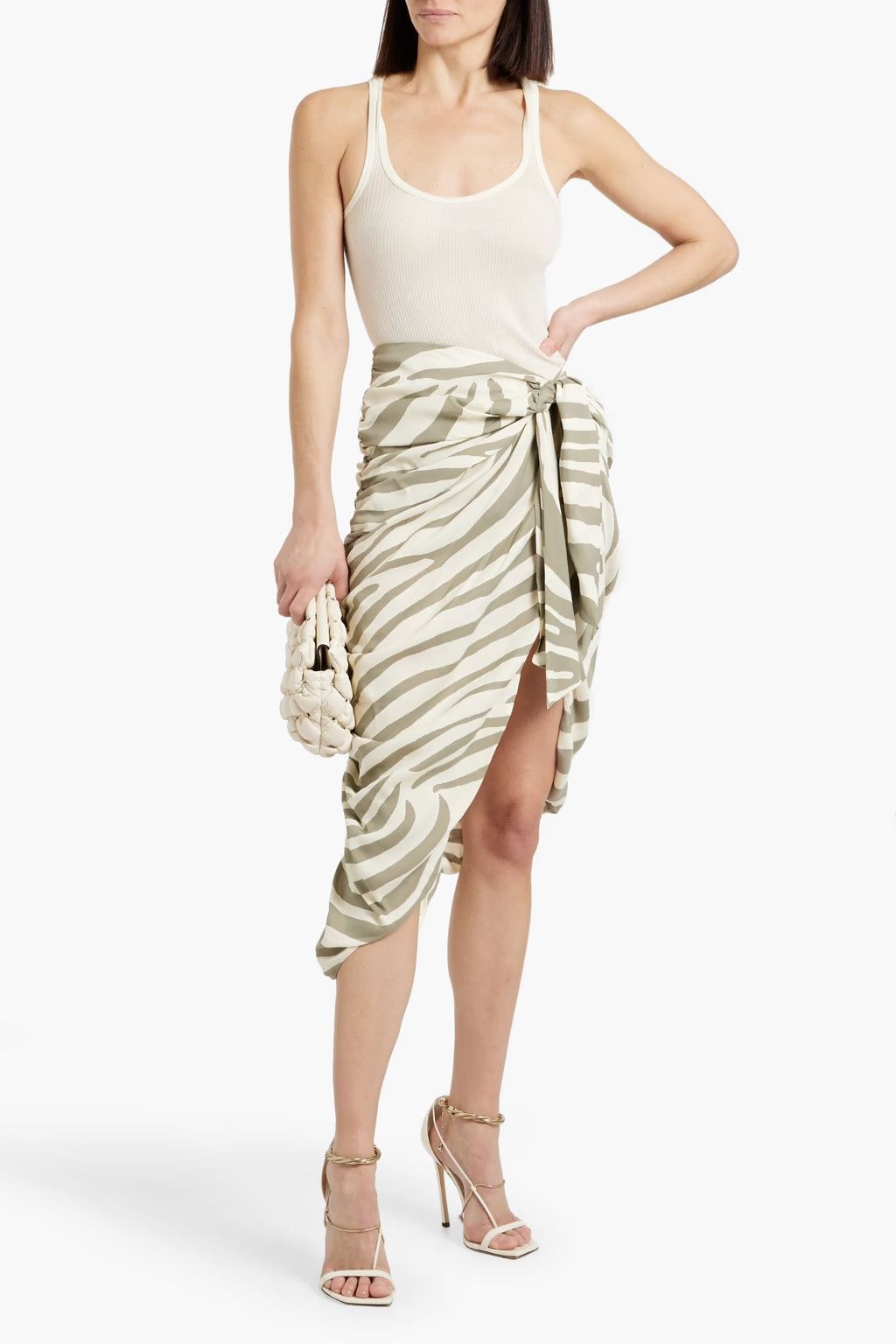 Balmain o1y0625 Midi Skirt in Sage Green/White Size 26" / US 2 / IT 38 - 2 Thumbnail