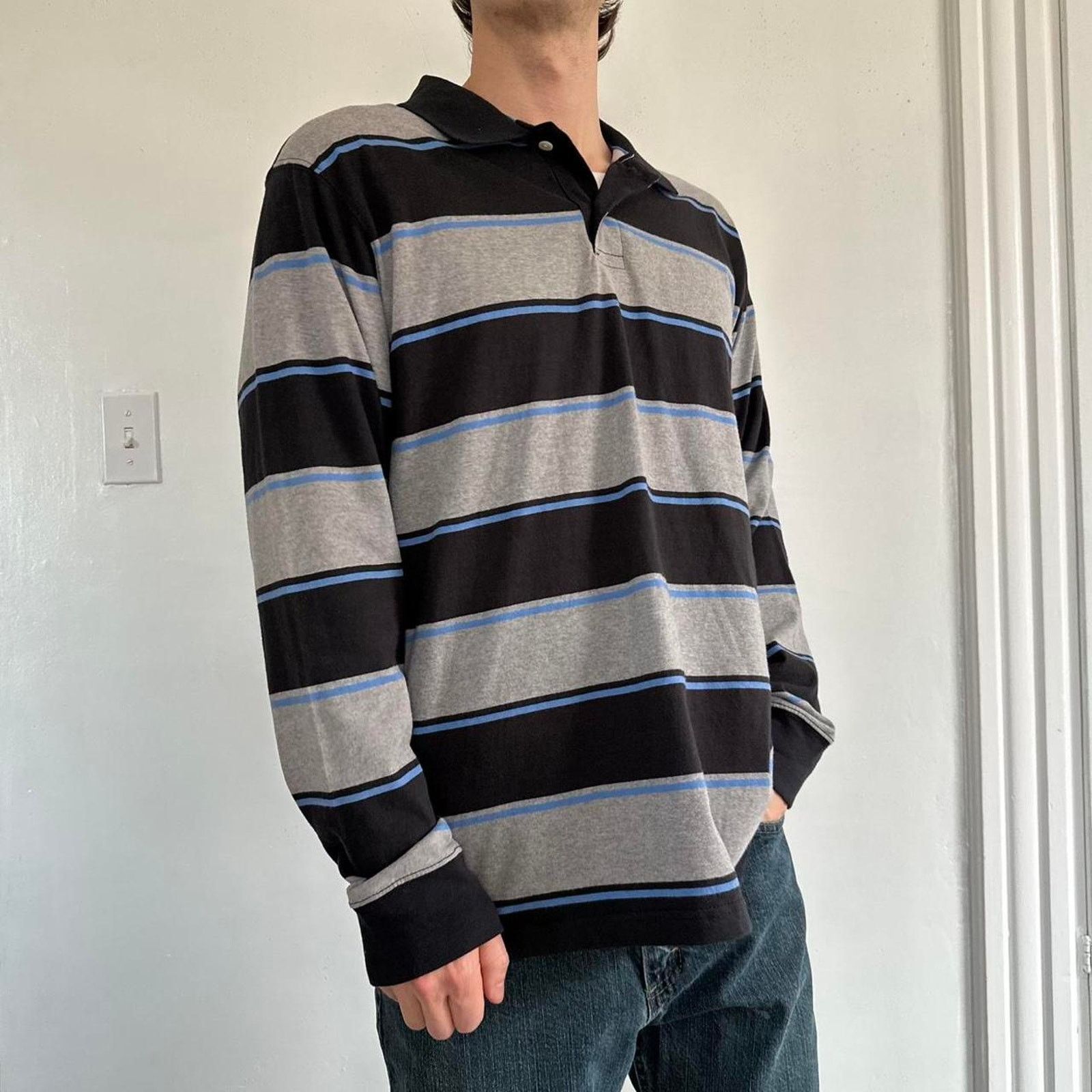 Old Navy × Vintage Vintage Y2K Striped Skater Old Navy Polo Longsleeve Shirt Size US L / EU 52-54 / 3 - 6 Thumbnail