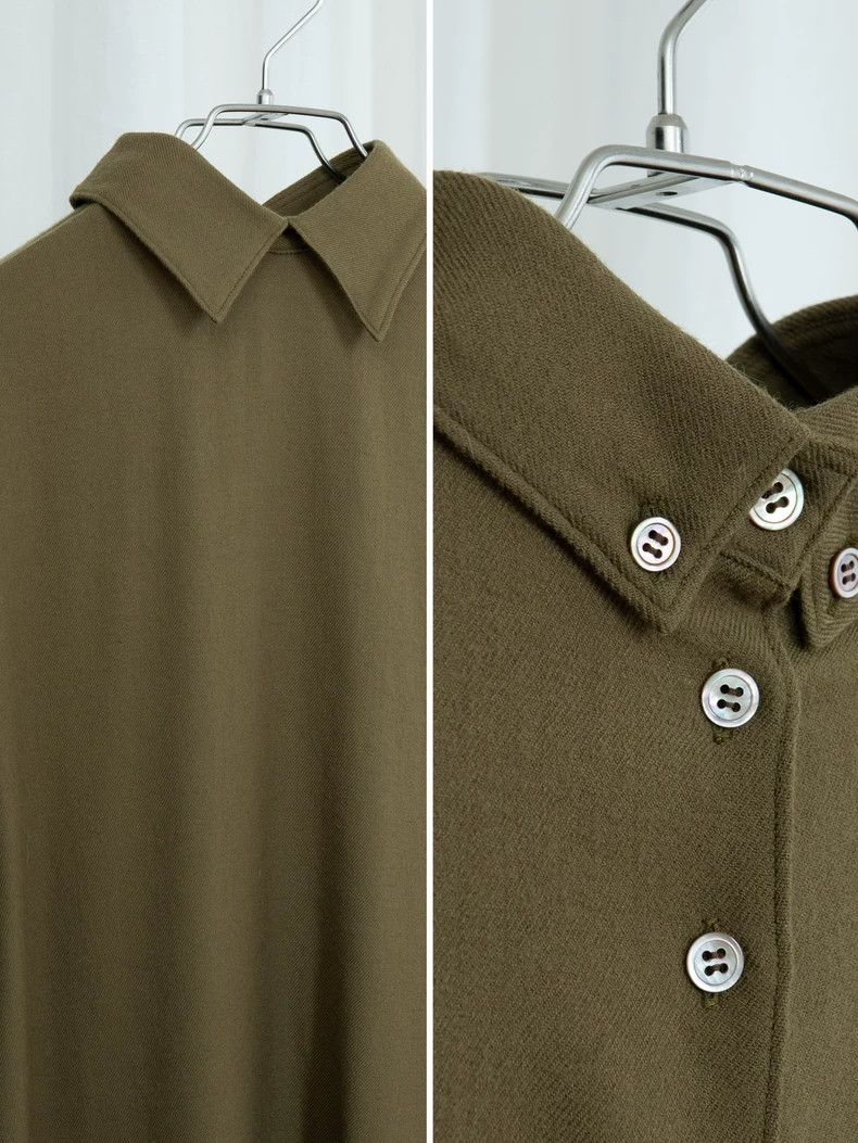 Yohji Yamamoto Yohji Yamamoto Olive Green Reversible Wool Long Sleeve Shir Size US L / EU 52-54 / 3 - 6 Thumbnail
