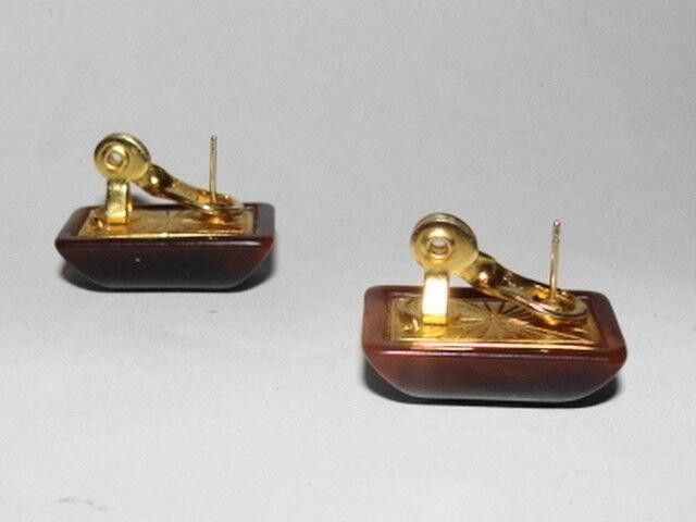 Yves Saint Laurent YSL Brown Swirl Bakelite Bubbled Rectangular Earrings Size ONE SIZE - 4 Thumbnail