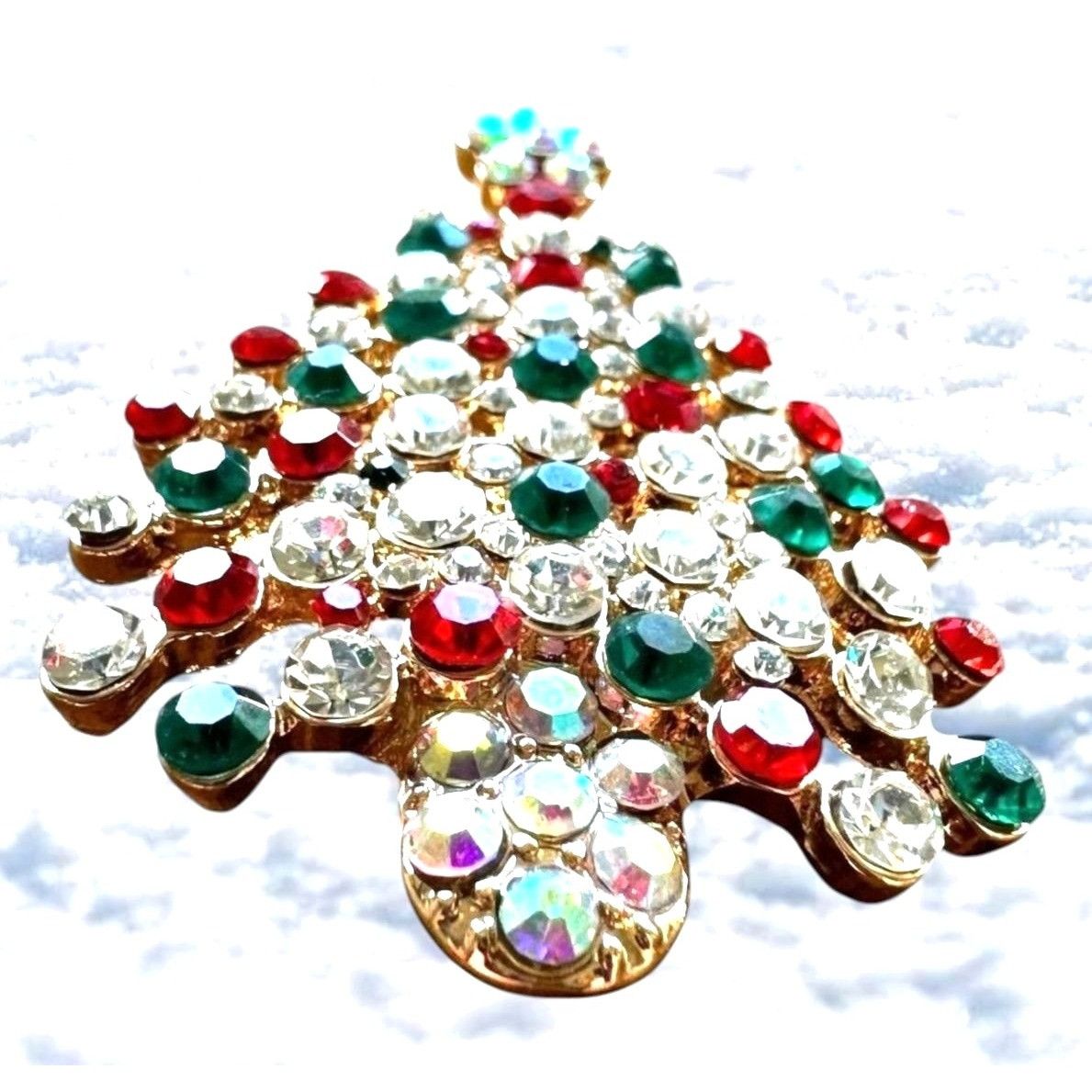 Handmade Rhinestone Christmas Tree Brooch Pin New Aurora Borealis Re Size ONE SIZE - 1 Thumbnail