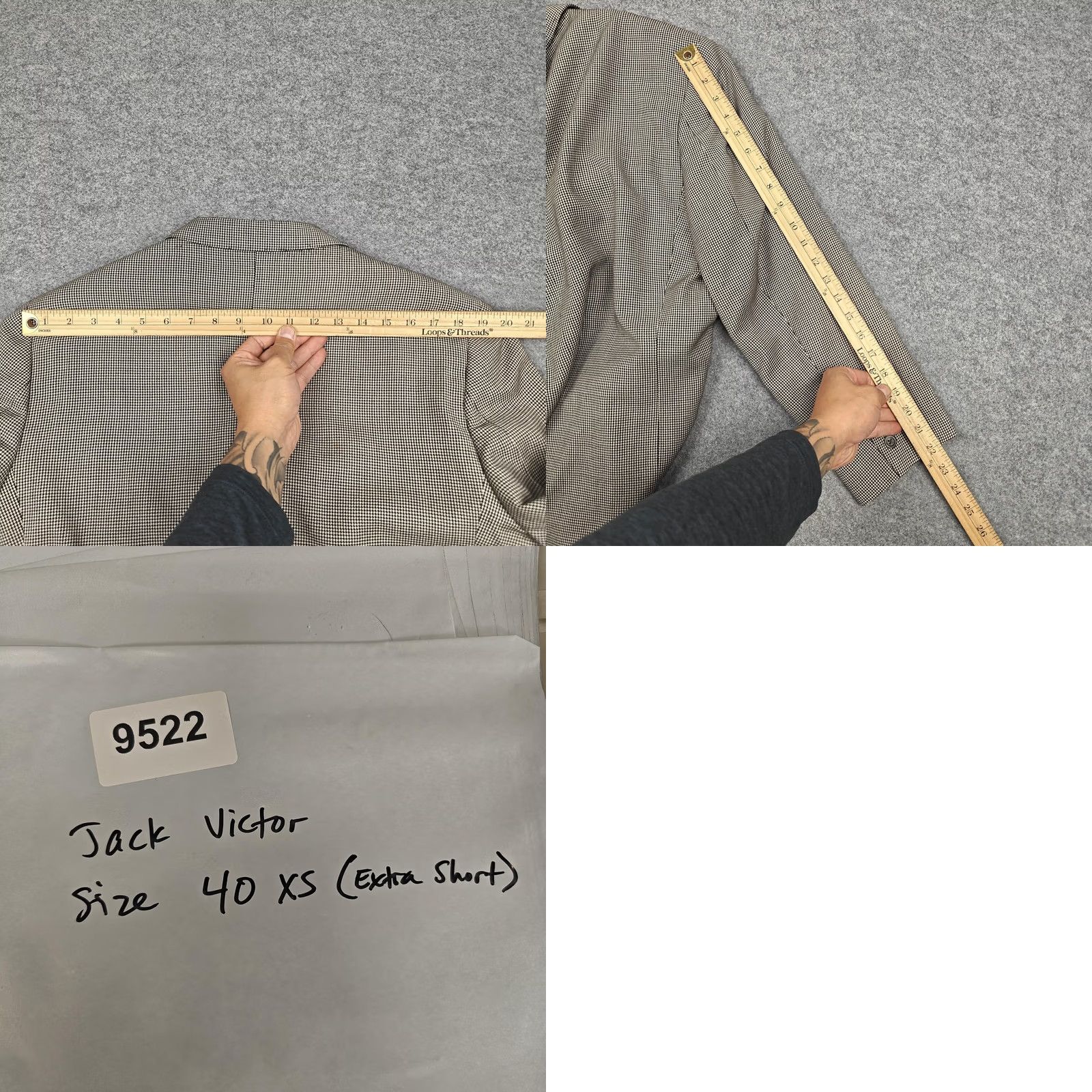 Jack Victor VINTAGE Jack Victor Blazer Mens 40S Beige Wool Houndstooth Tweed Sport Coat Loro Piana Size 40R - 9 Thumbnail