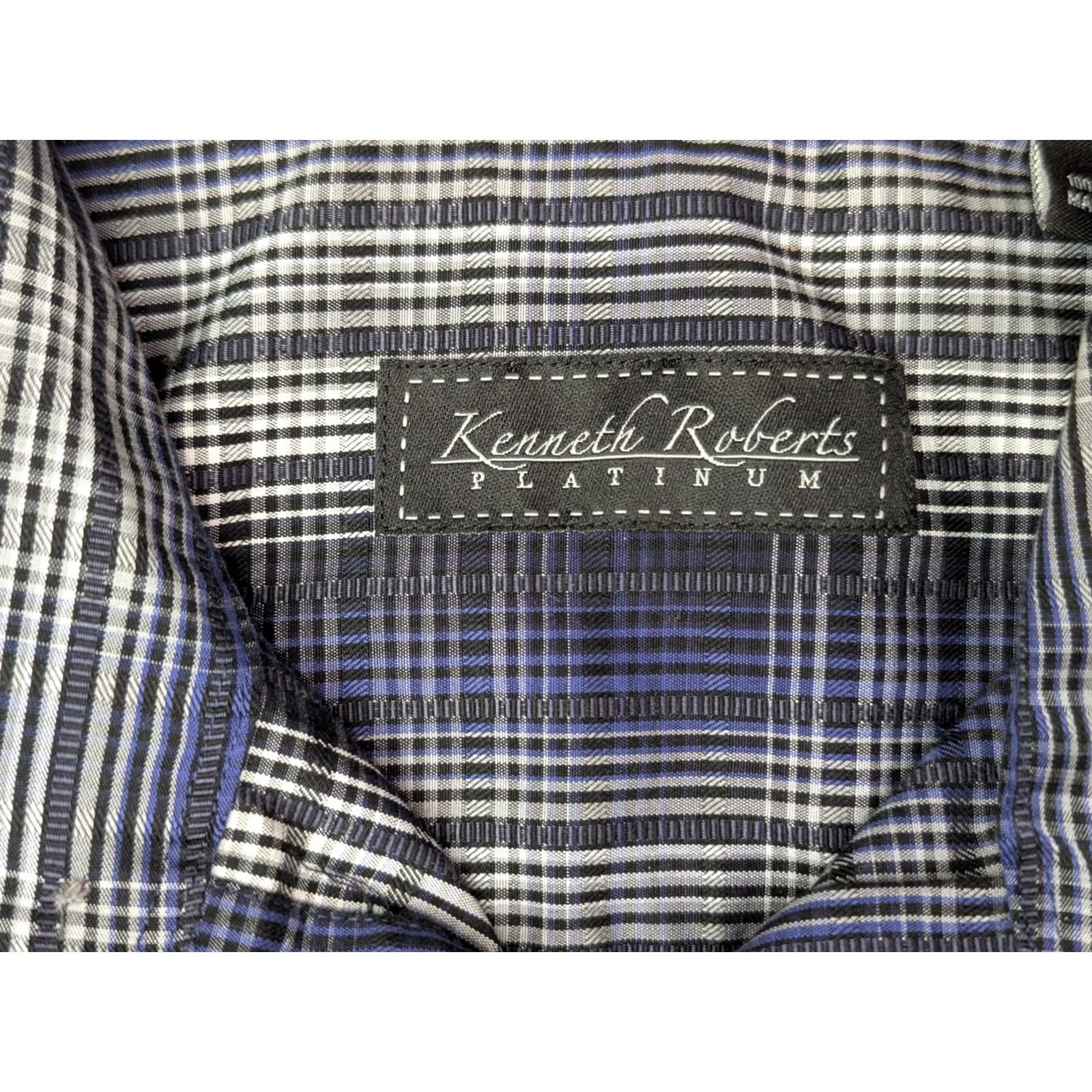 Vintage Kenneth Roberts Platinum Button-Up Shirt XL Men Plaid Blue Gray Long Sleeve Cotton Shirt Size US XL / EU 56 / 4 - 3 Thumbnail