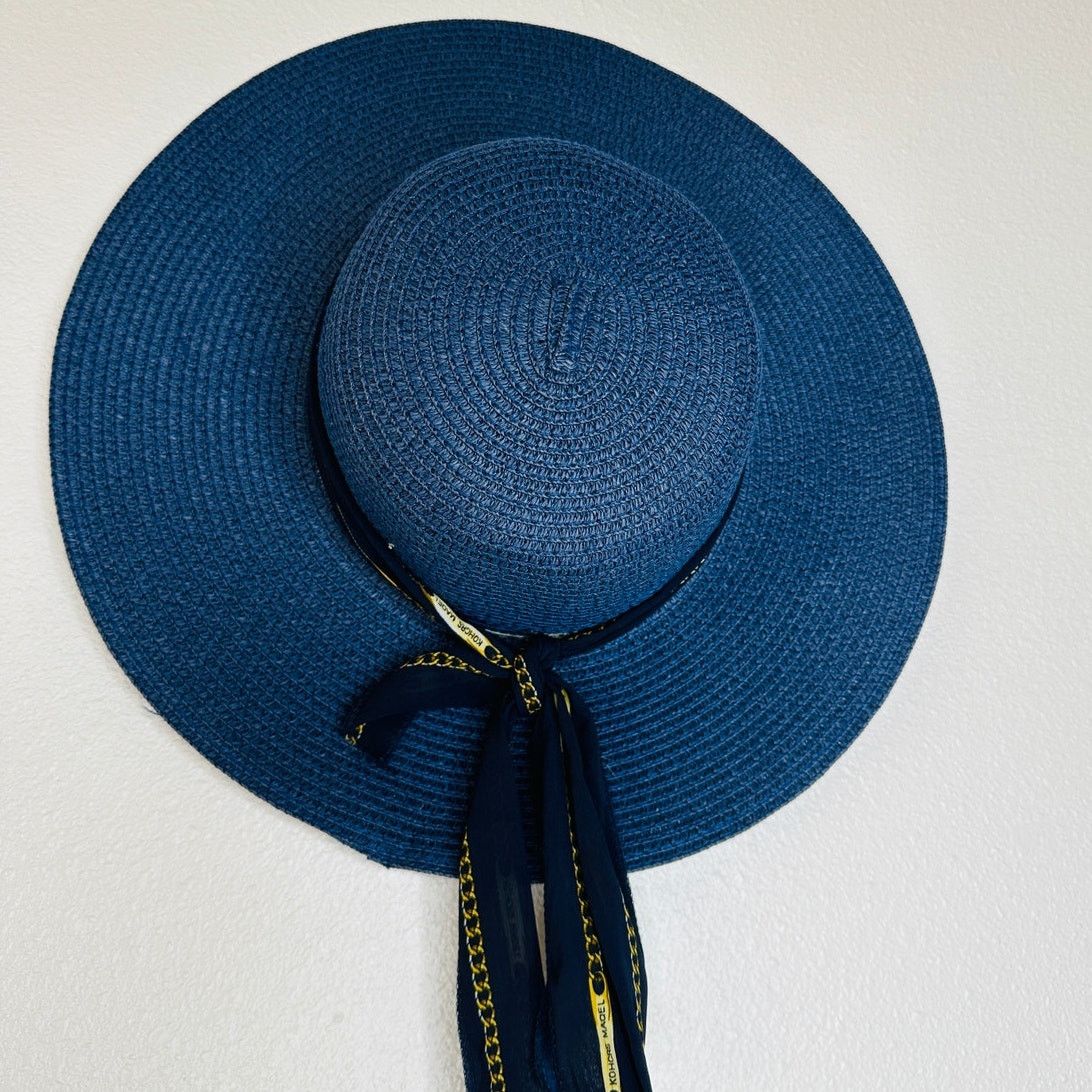 Other PG Accessories Navy Blue Paper Straw Summer Hat Tie Sash Size ONE SIZE - 5 Thumbnail