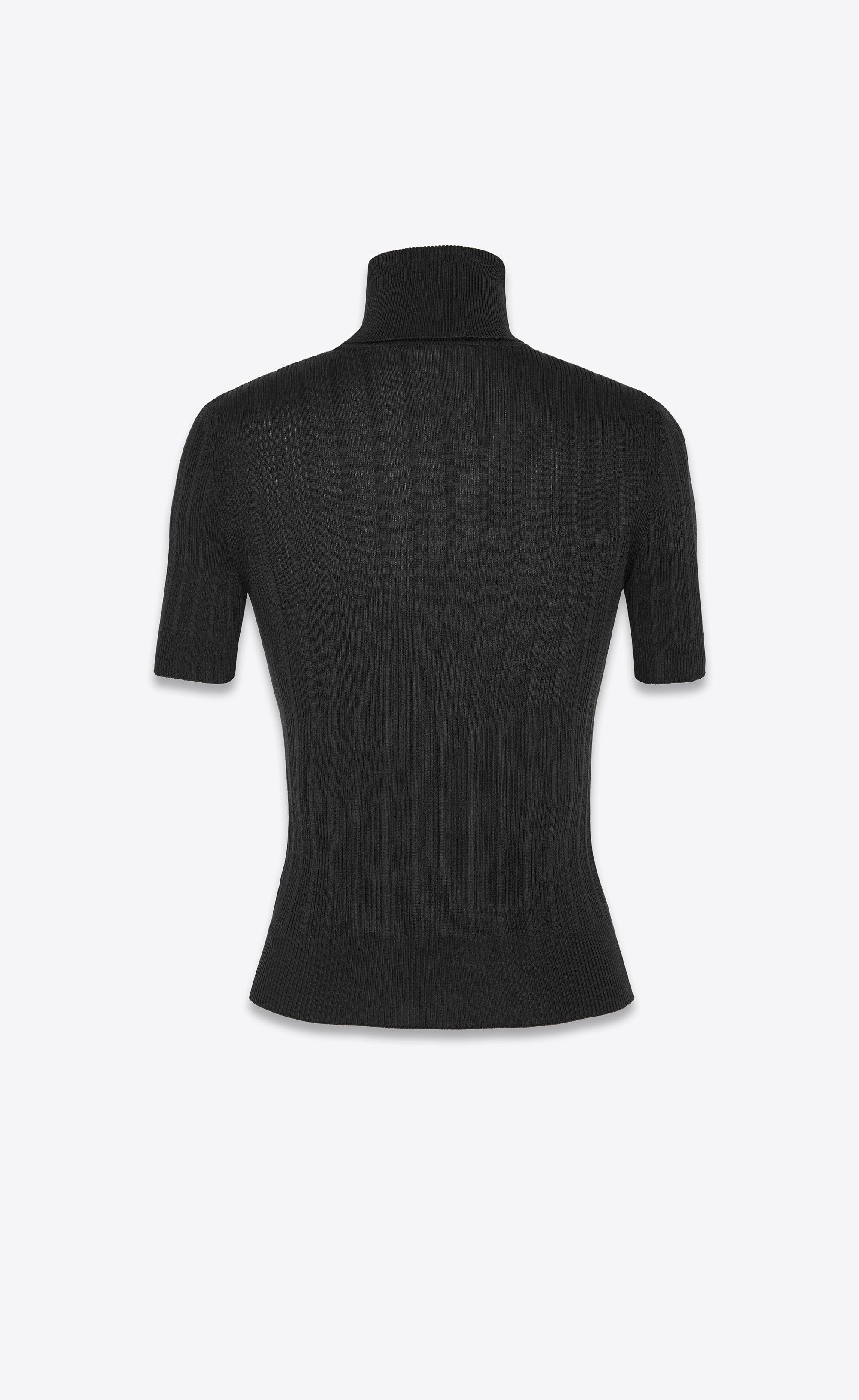 Saint Laurent Paris o1tr1nto0325 Top Cassandre in Ribbed Silk Sweater in Black Size L / US 10 / IT 46 - 2 Thumbnail