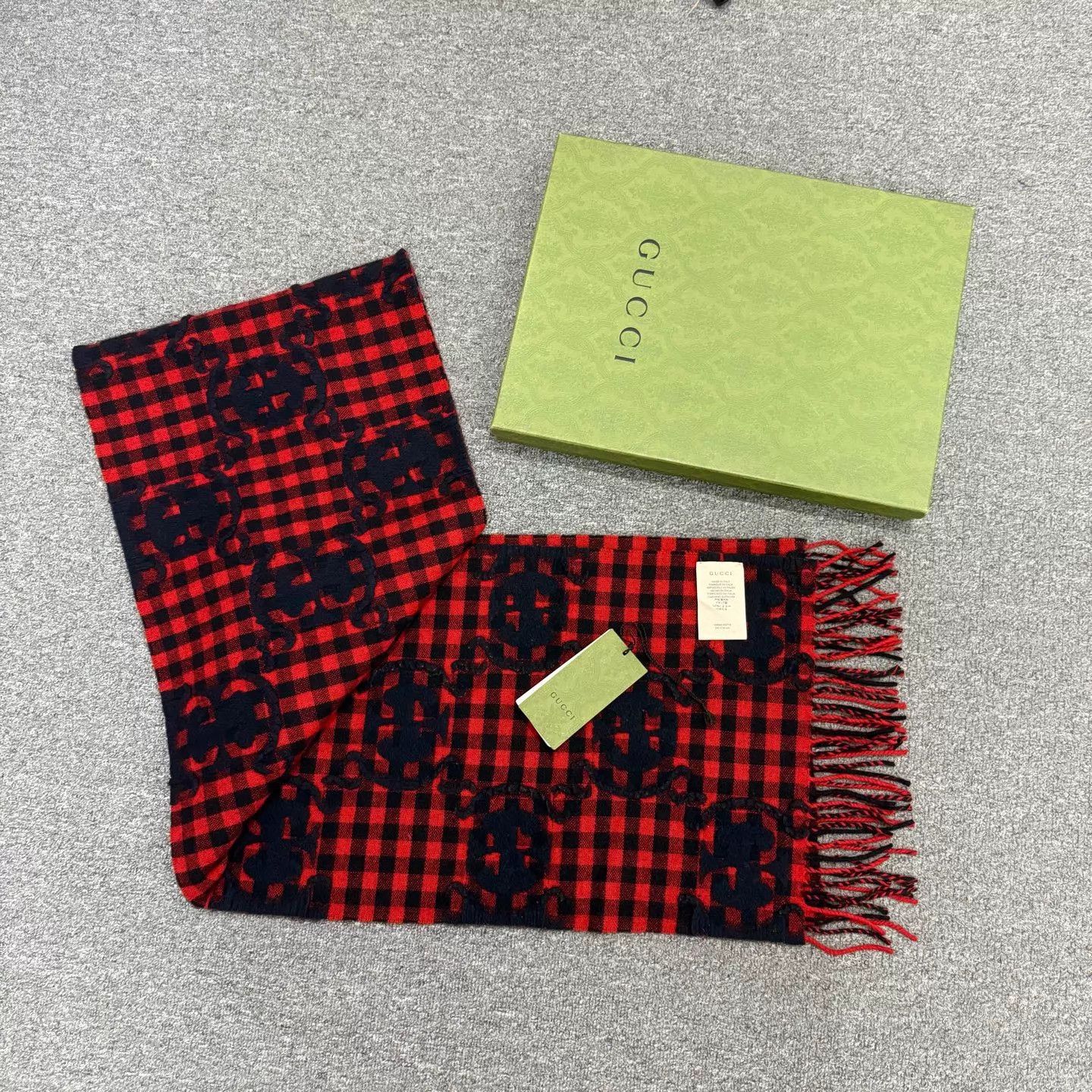 Gucci Gucci Red Black Gingham Wool NWT Scarf 240x35 Size ONE SIZE - 1 Thumbnail