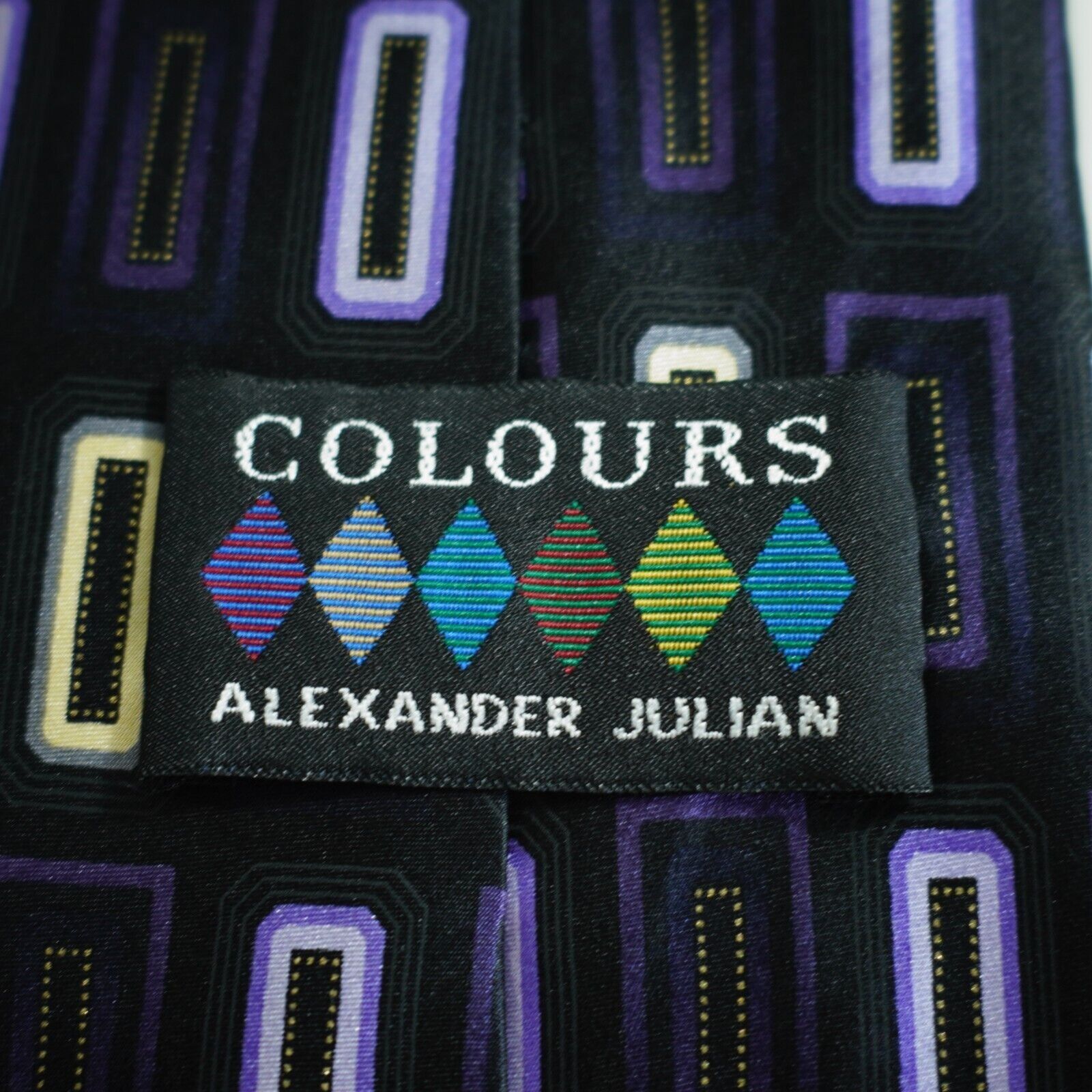 Alexander Julian Alexander Julian Gray Purple Yellow Geometric Print Silk Ti Size ONE SIZE - 3 Thumbnail