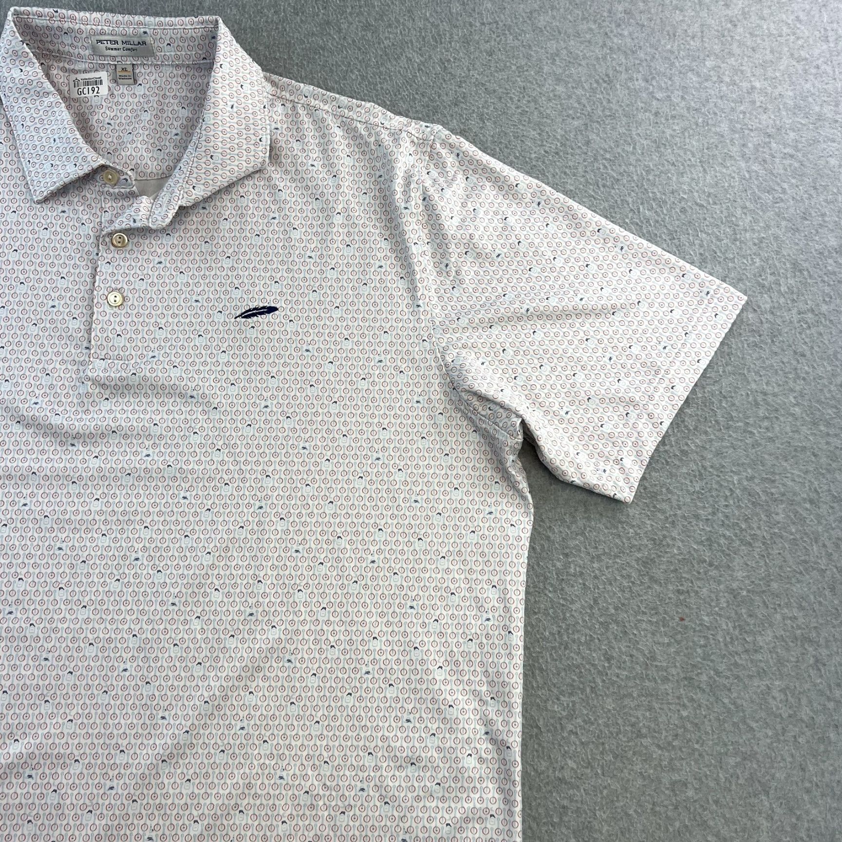 Peter Millar Peter Millar Polo Shirt Mens XL White Blue Red Pattern Summer Comfort Golf Shirt Size US XL / EU 56 / 4 - 6 Thumbnail