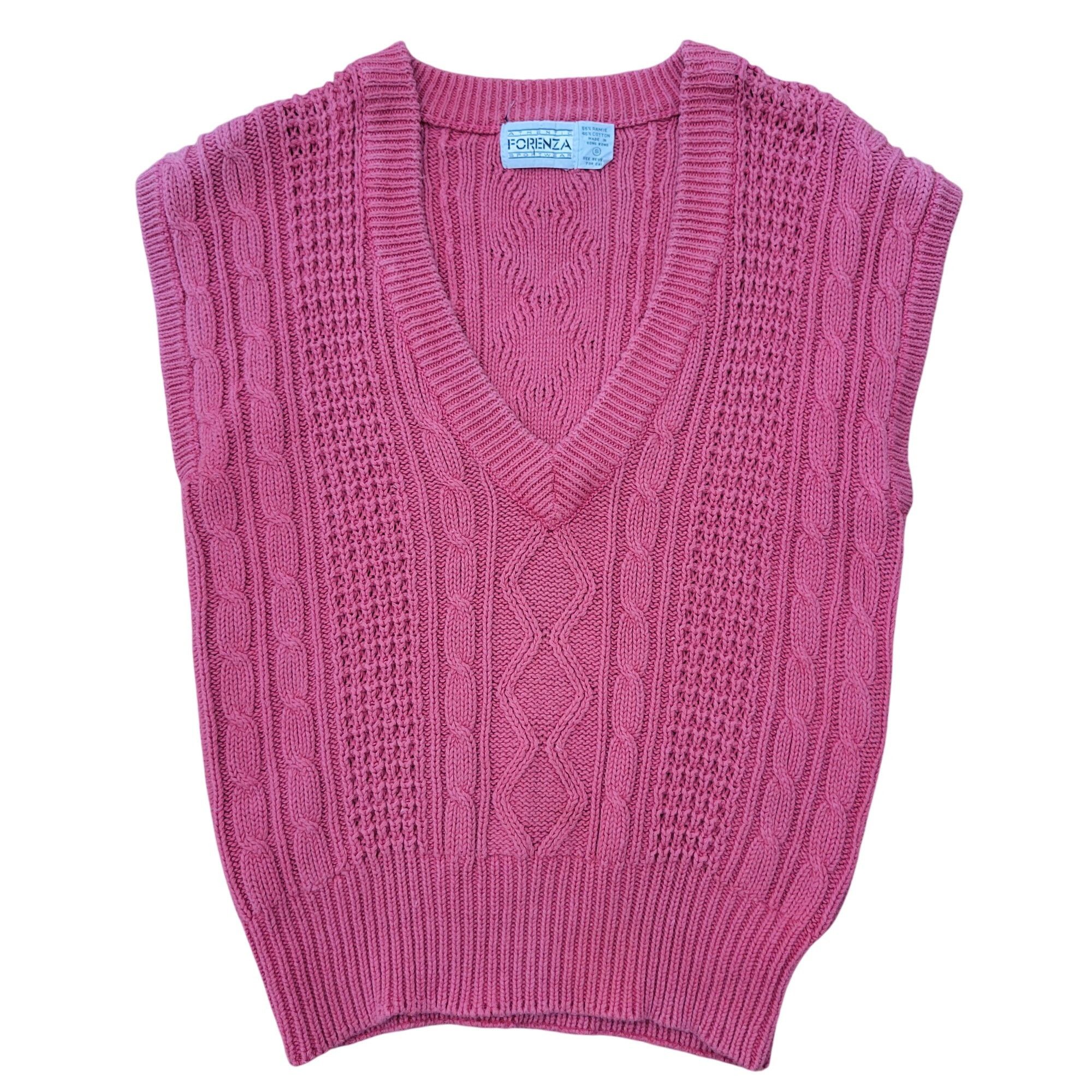 Other Vintage Forenza Pink Cable Knit Sweater Vest S Sleeveless Sc Size S / US 4 / IT 40 - 1 Thumbnail