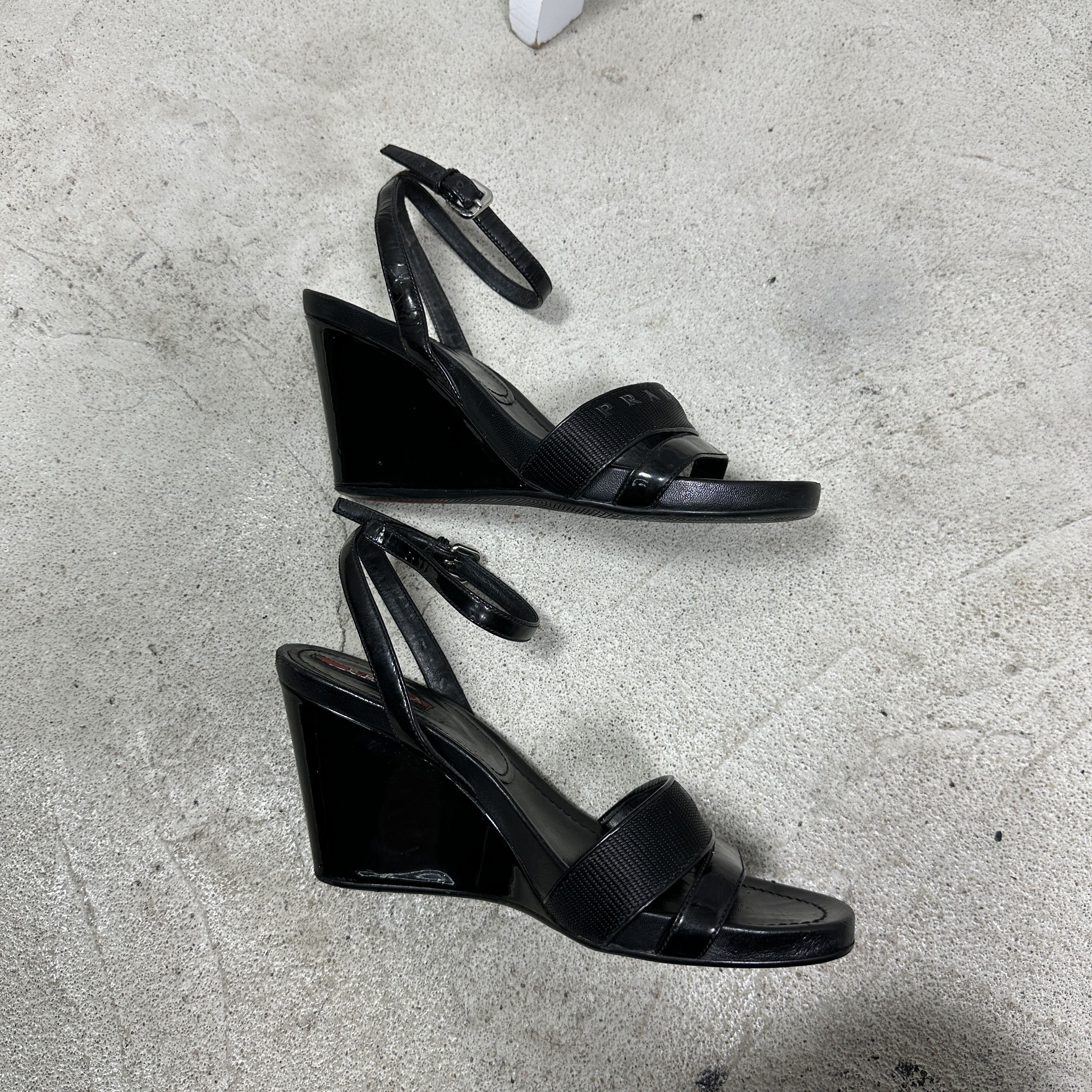 Prada Vintage Prada Leather Platform Wedge Sandals 00s Size US 8 / IT 38 - 6 Thumbnail