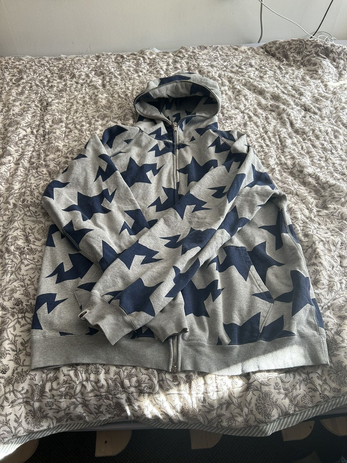 image of Bape x Nigo Sta Pattern Full Zip Hoodie in Grey, Men's (Size XL)