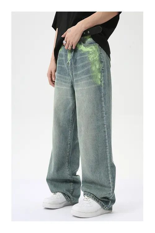 Japanese Brand × Jean Light blue personality ink splash retro straight jeans Size US 32 / EU 48 - 4 Thumbnail