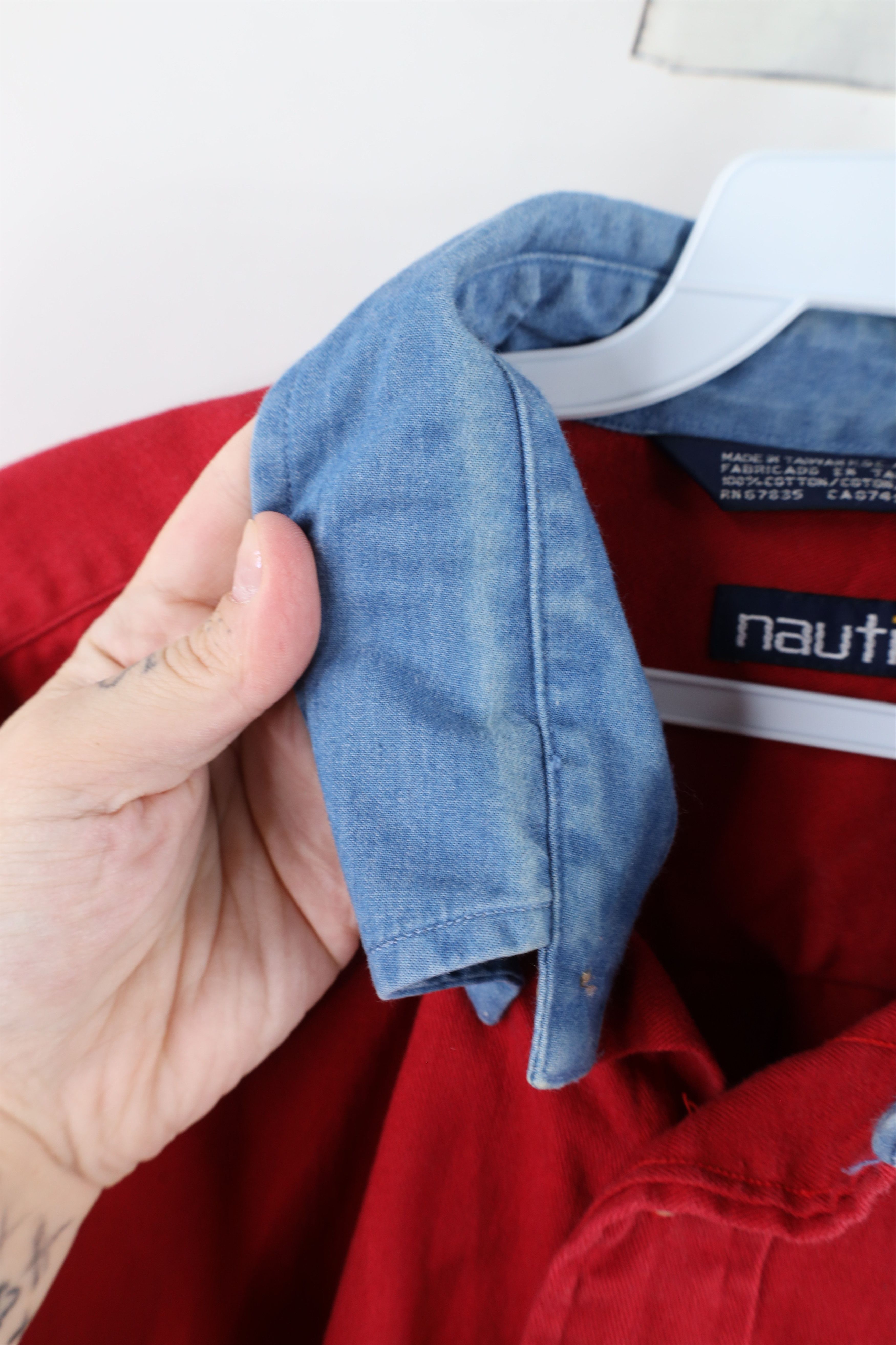 Nautica × Vintage Vintage 90s Nautica Heavyweight Collar Button Down Shirt Size US XL / EU 56 / 4 - 6 Thumbnail
