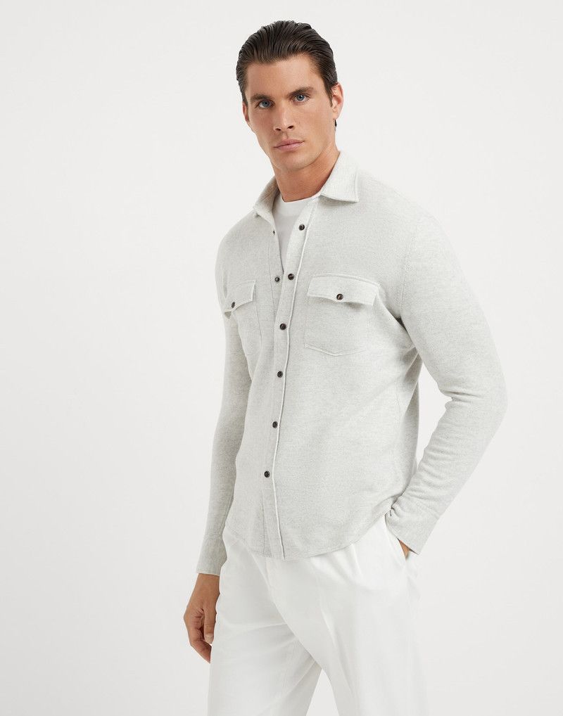 Brunello Cucinelli o1w1db10326 Shirt Style Cardigan in Grey Size US L / EU 52-54 / 3 - 1 Thumbnail