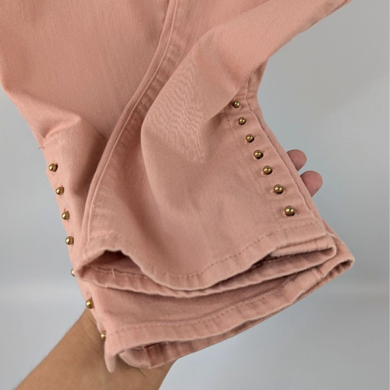 Vintage Chico’s Jeans Ankle Slim Womens 12P Pink Coral Slimming Petite Denim Cotton Blend Button Zip Studded Size 34" / US 12 / IT 48 - 3 Thumbnail