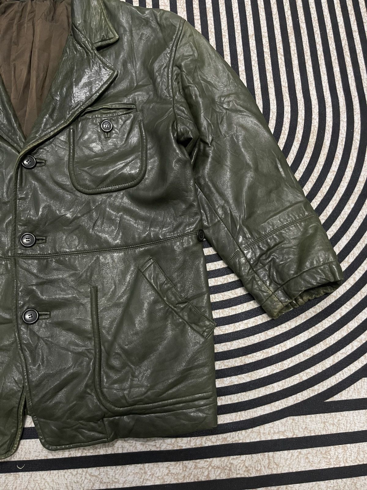 Issey Miyake VINTAGE 90s ISSEY MIYAKE SHEEPSKIN LEATHER JACKET DARK GREEN Size US M / EU 48-50 / 2 - 3 Thumbnail