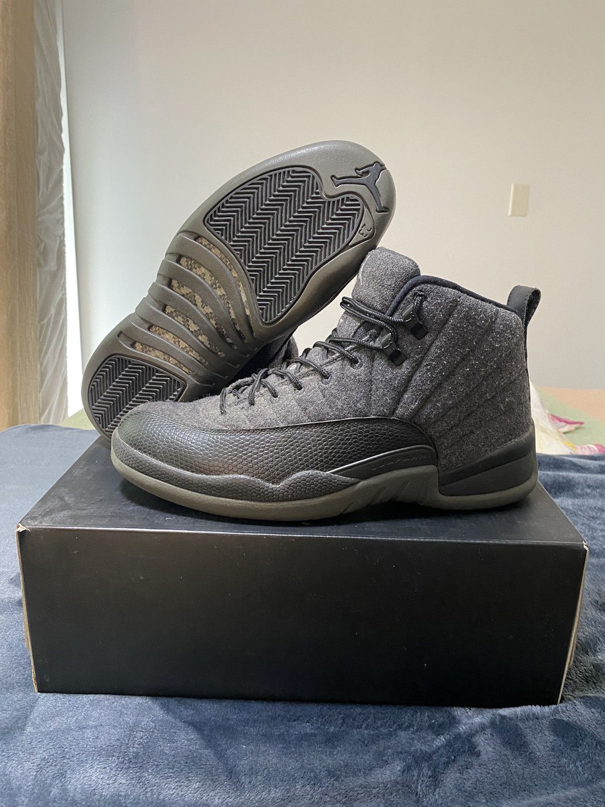 image of Jordan Vintage Air Jordan 12 Wool Shoes in Grey, Men's (Size 10)