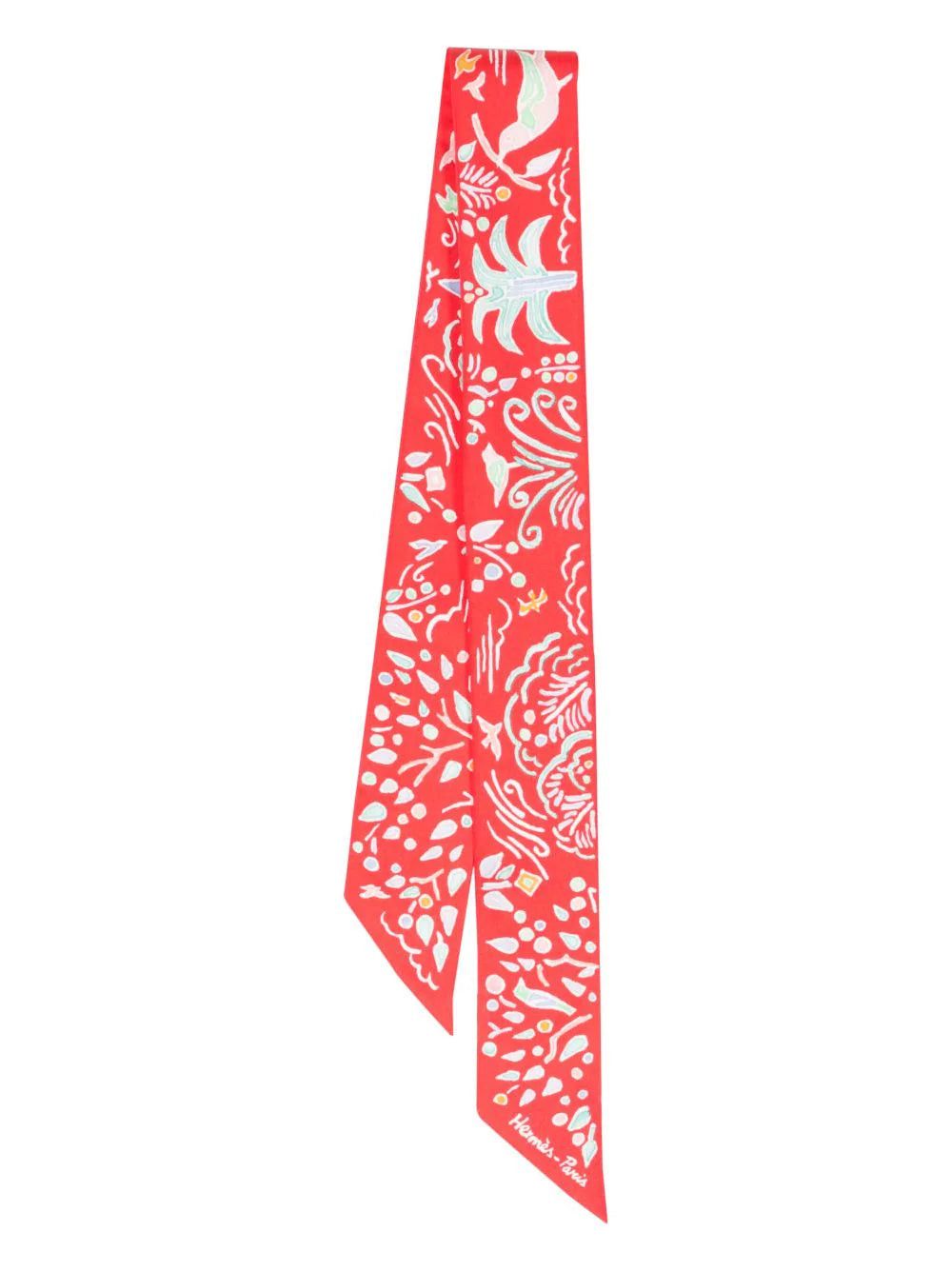 image of Hermes Do Re Boucles Silk Twilly in Red, Women's