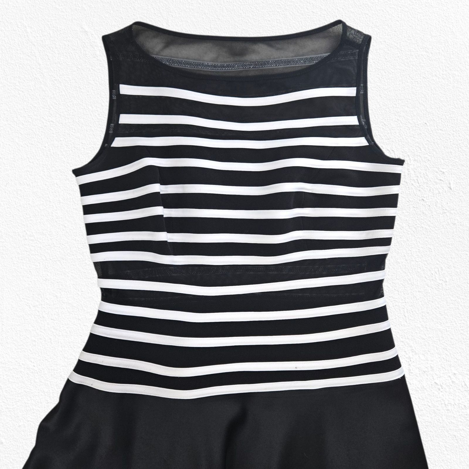 Other Black White Striped Illusion Bodice Evening Dress Size 12 Size XL / US 12-14 / IT 48-50 - 10 Thumbnail
