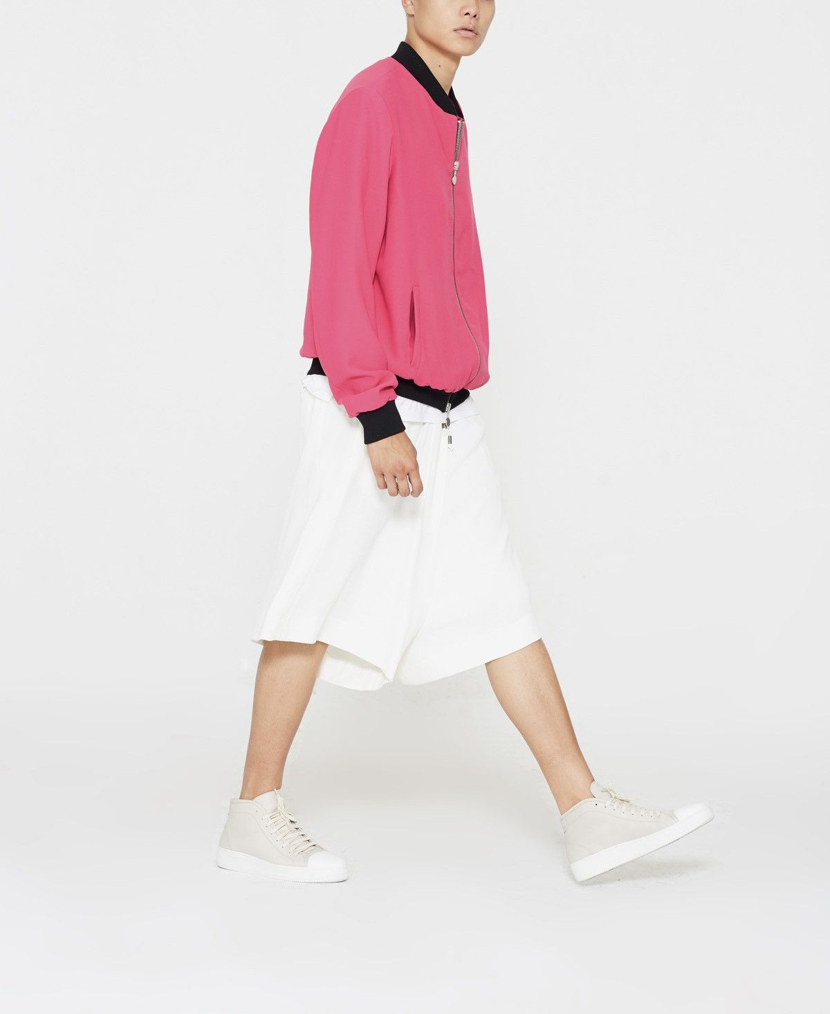 The Limited Edition Silk& Crepe Bomber in Fushia Pink