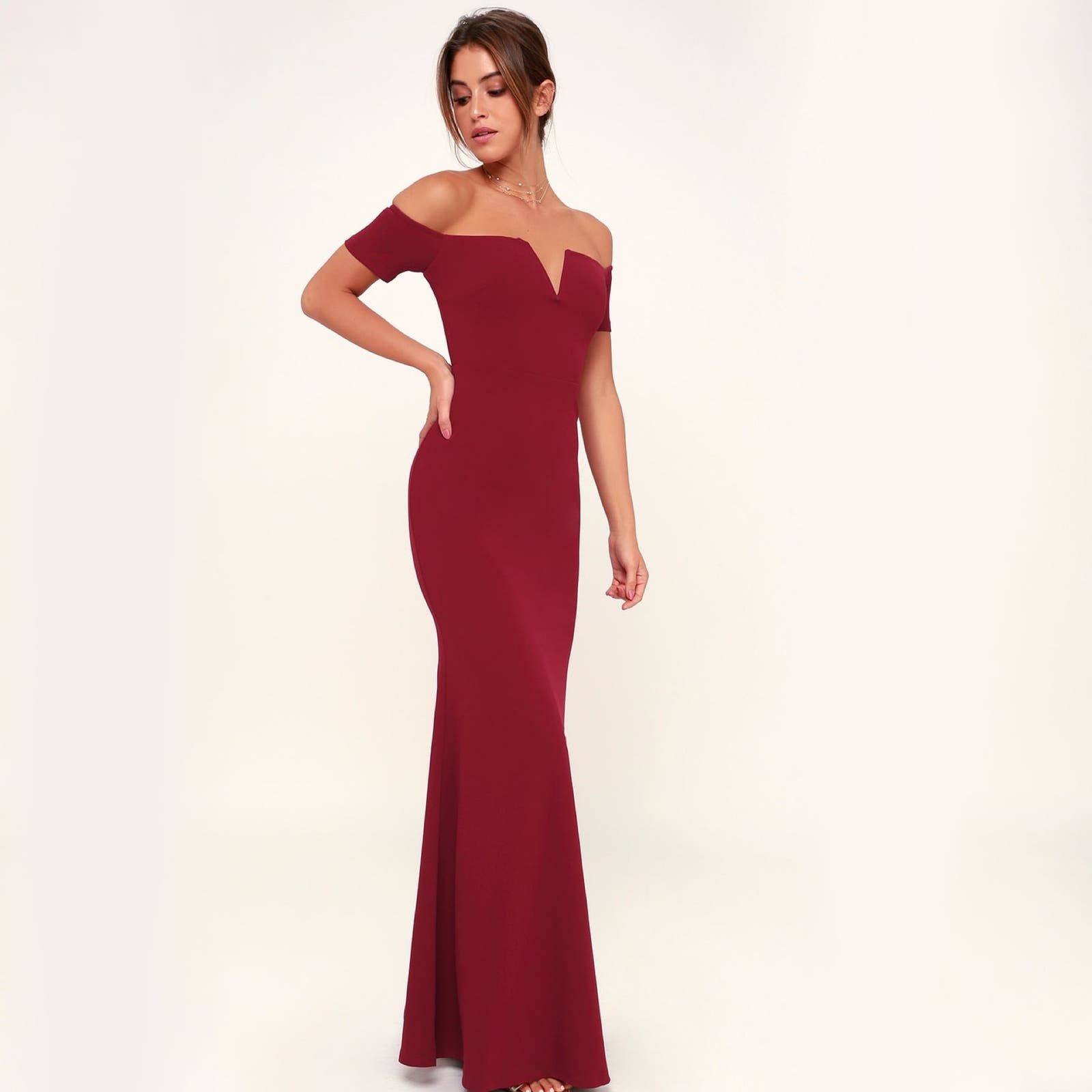 Other Lulus Lynne Burgundy Off-the-Shoulder Maxi Dress Formal Sm