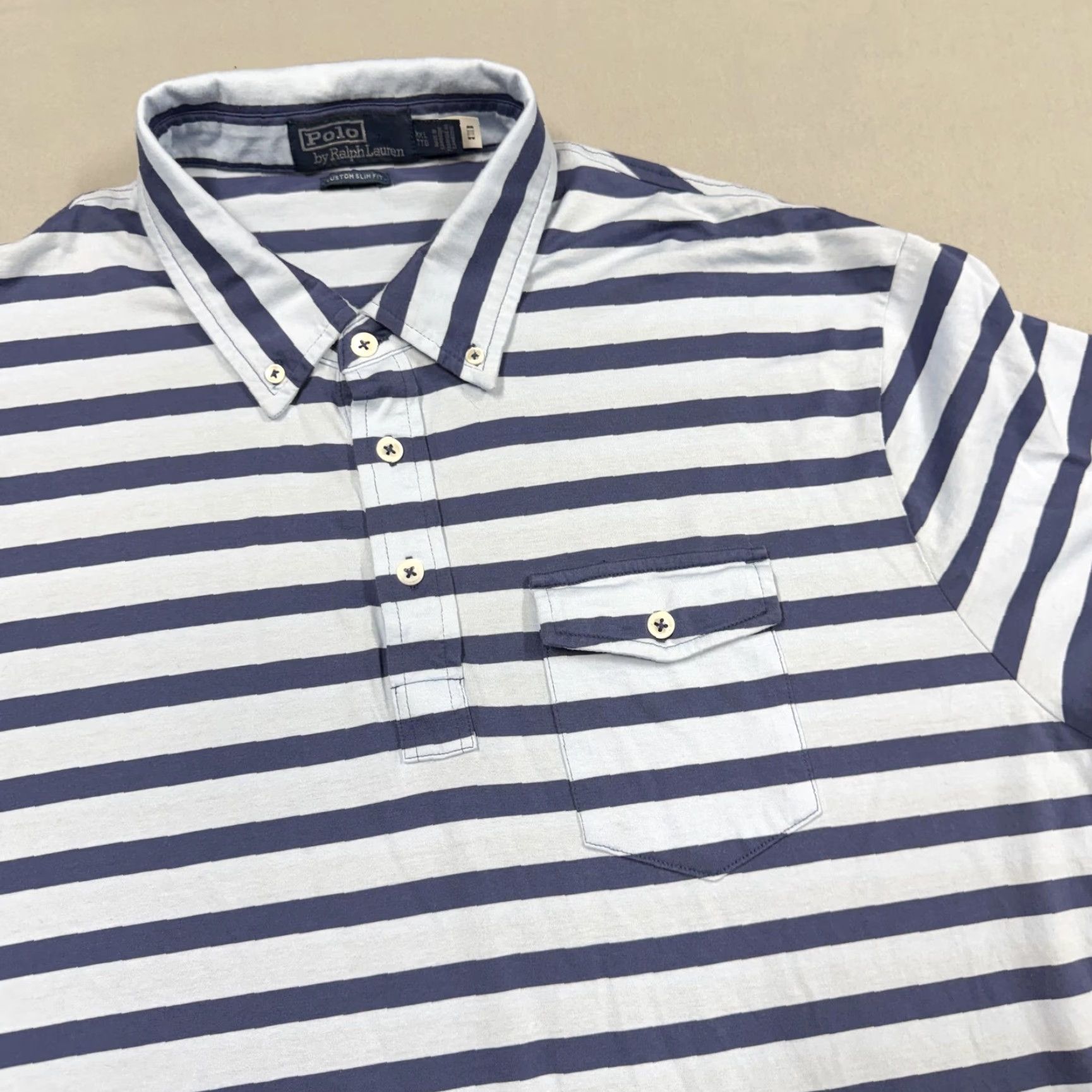 Polo Ralph Lauren Polo By Ralph Lauren Polo Shirt 2XL Blue Stripe Custom Slim Fit Pocket Mens Size US XXL / EU 58 / 5 - 4 Thumbnail