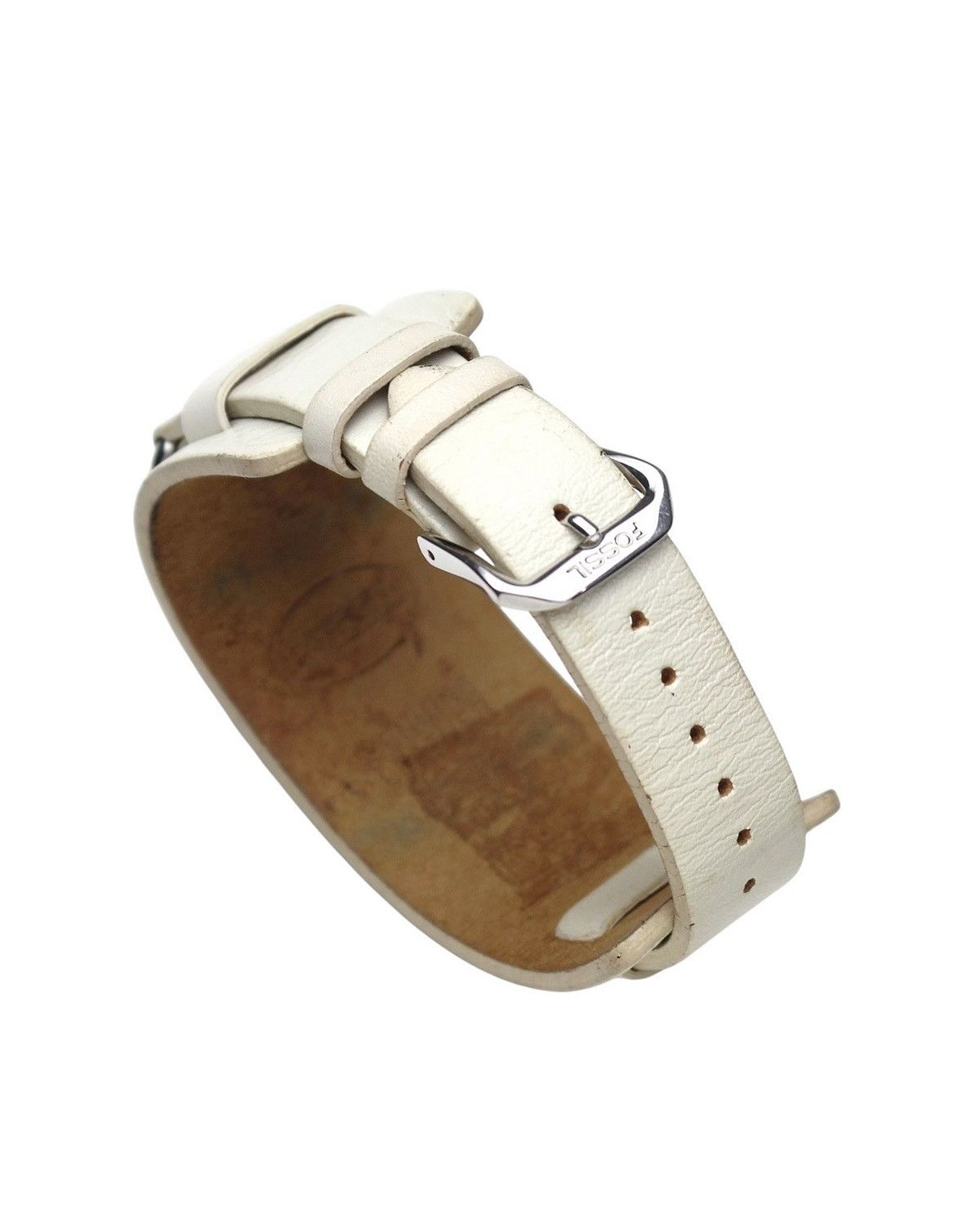Vintage 2000S FOSSIL OFF-WHITE WIDE LEATHER BAND WATCH Size ONE SIZE - 7 Thumbnail