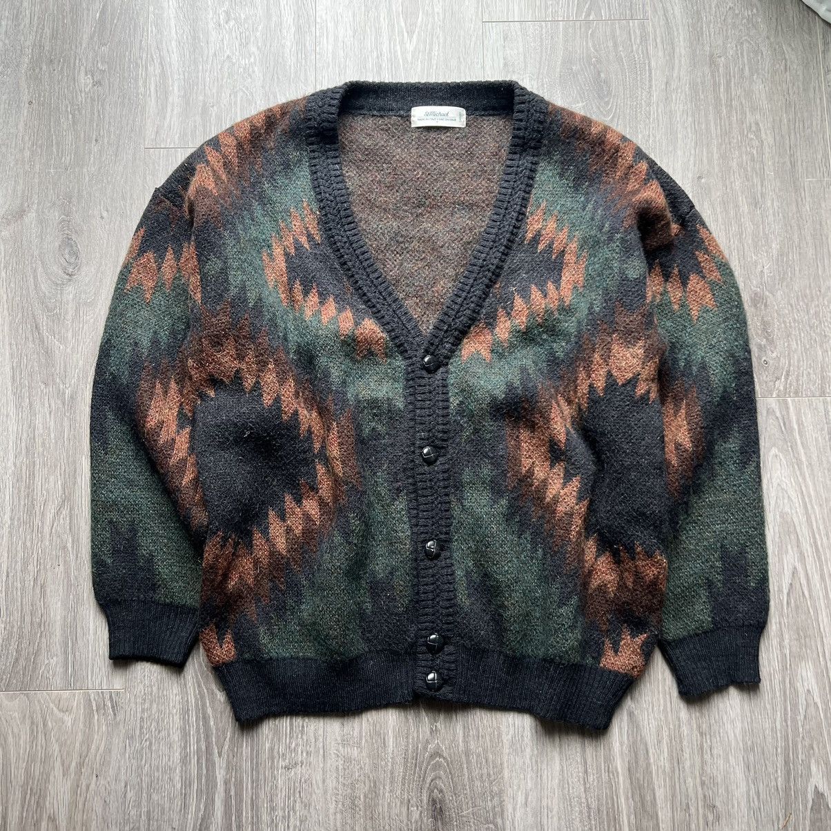 image of Vintage Mohair Cardigan Argyle in Green, Men's (Size Medium)