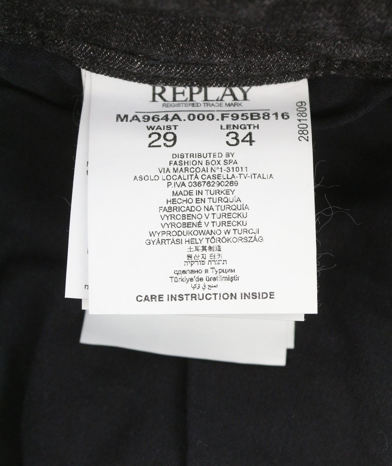 Replay THYBER W29/L34 Black Faded Stretch Slim Jeans 89125 Size US 29 - 7 Thumbnail