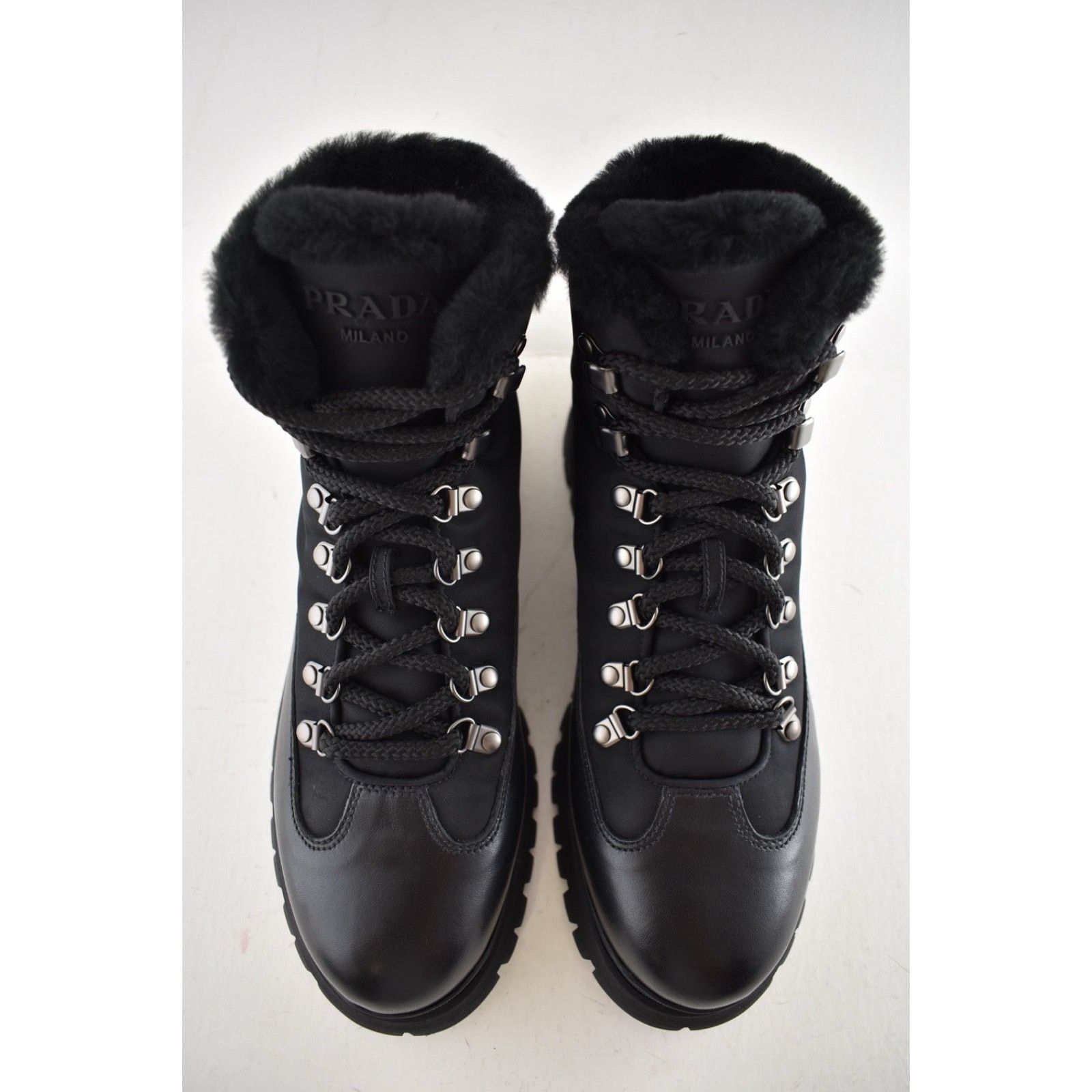Prada Prada Brixxen 38 Black Shearling Leather Nylon Lug Sole Size US 10.5 / IT 40.5 - 12 Thumbnail