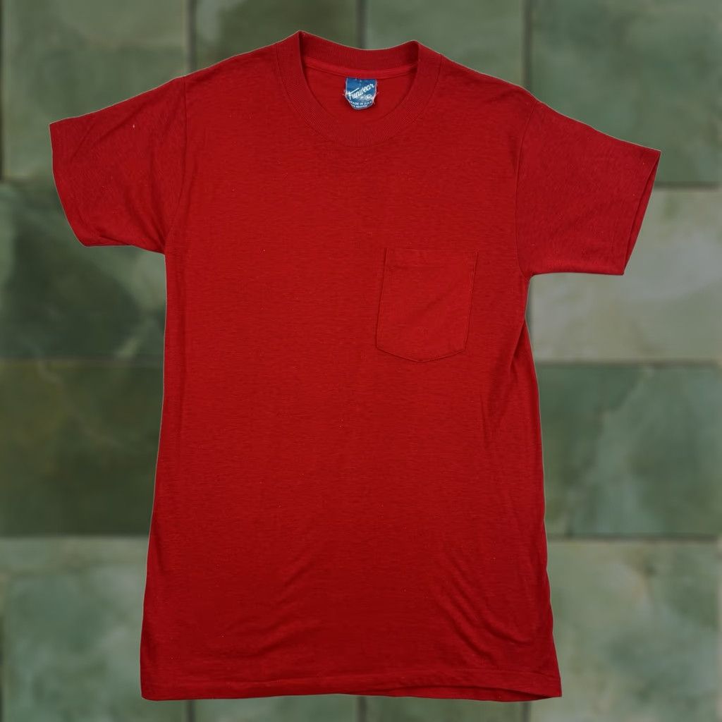Vintage VINTAGE Funwear T-Shirt Shirt Adult Medium Red 70s 80s USA Pocket Slim Crew Neck Short Sleeve Men Size US M / EU 48-50 / 2 - 1 Thumbnail