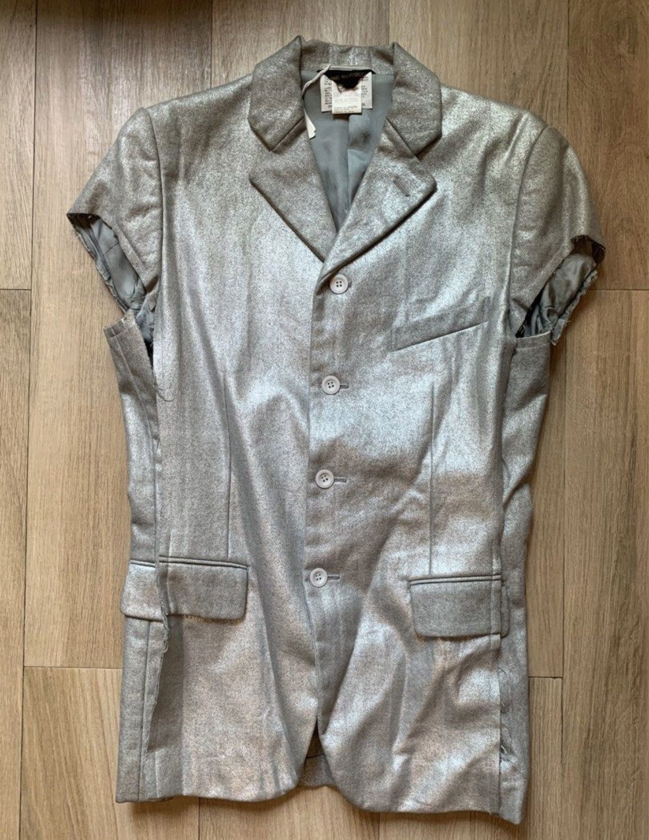 Comme des Garcons 🔥 Comme des Garçons 1994 AW Runway Silver Cutout Blazer Size 36S - 2 Thumbnail