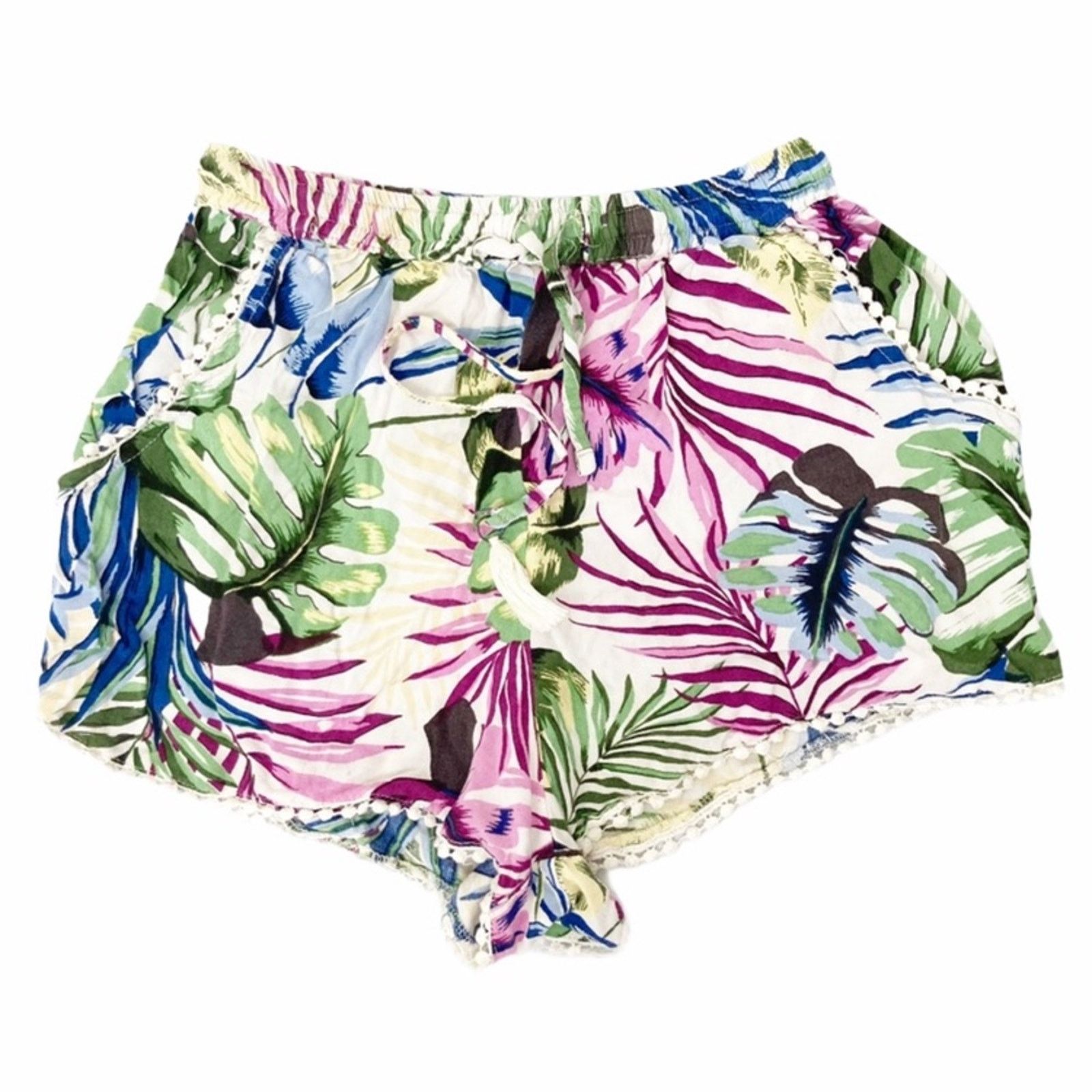 Other Angie Floral Palm Tree Shorts Pom Pom Hem Sz S Size 27" / US 4 / IT 40 - 1 Thumbnail