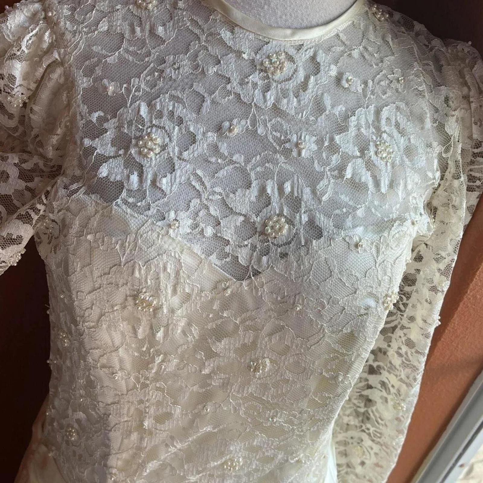Other Vintage 1960's blue and white Lace dress with bow size 8. Size M / US 6-8 / IT 42-44 - 4 Thumbnail