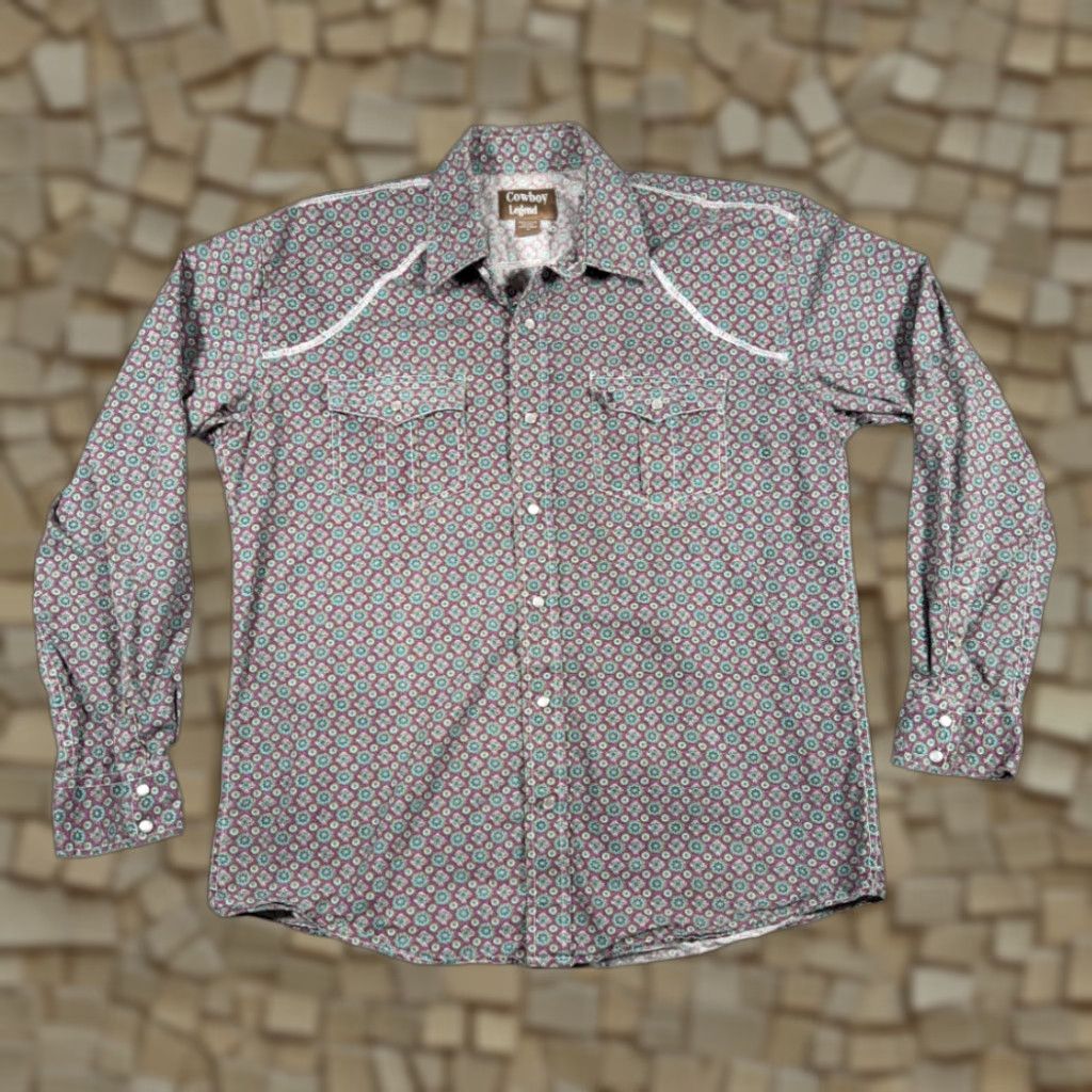 Vintage VINTAGE Cowboy Legend Western Shirt Adult XL Purple Teal Medallion Cowboy Size US XL / EU 56 / 4 - 1 Thumbnail