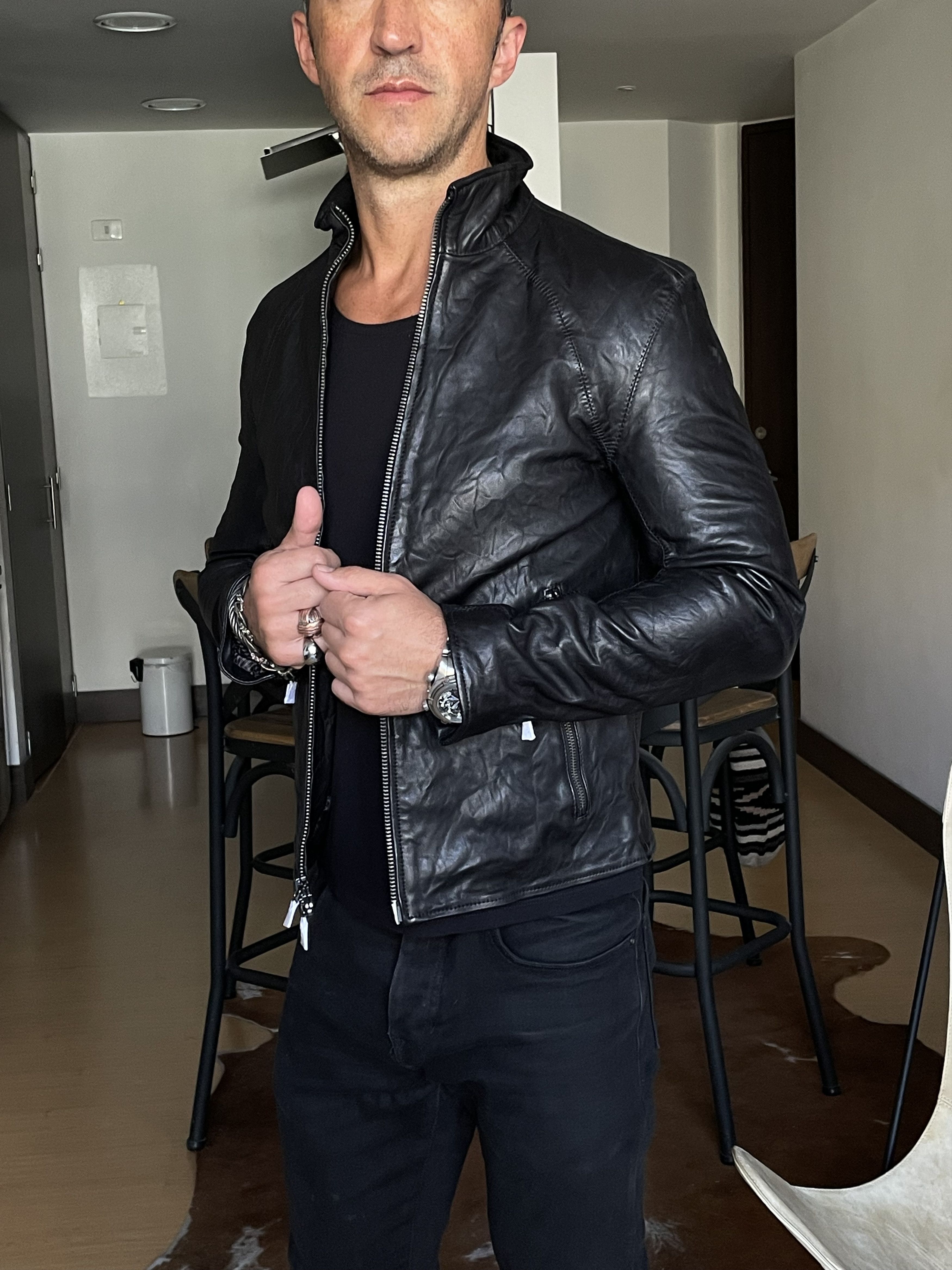 John Varvatos John Varvatos Crinkled Slim Fit Leather Jacket Black Size US M / EU 48-50 / 2 - 1 Thumbnail
