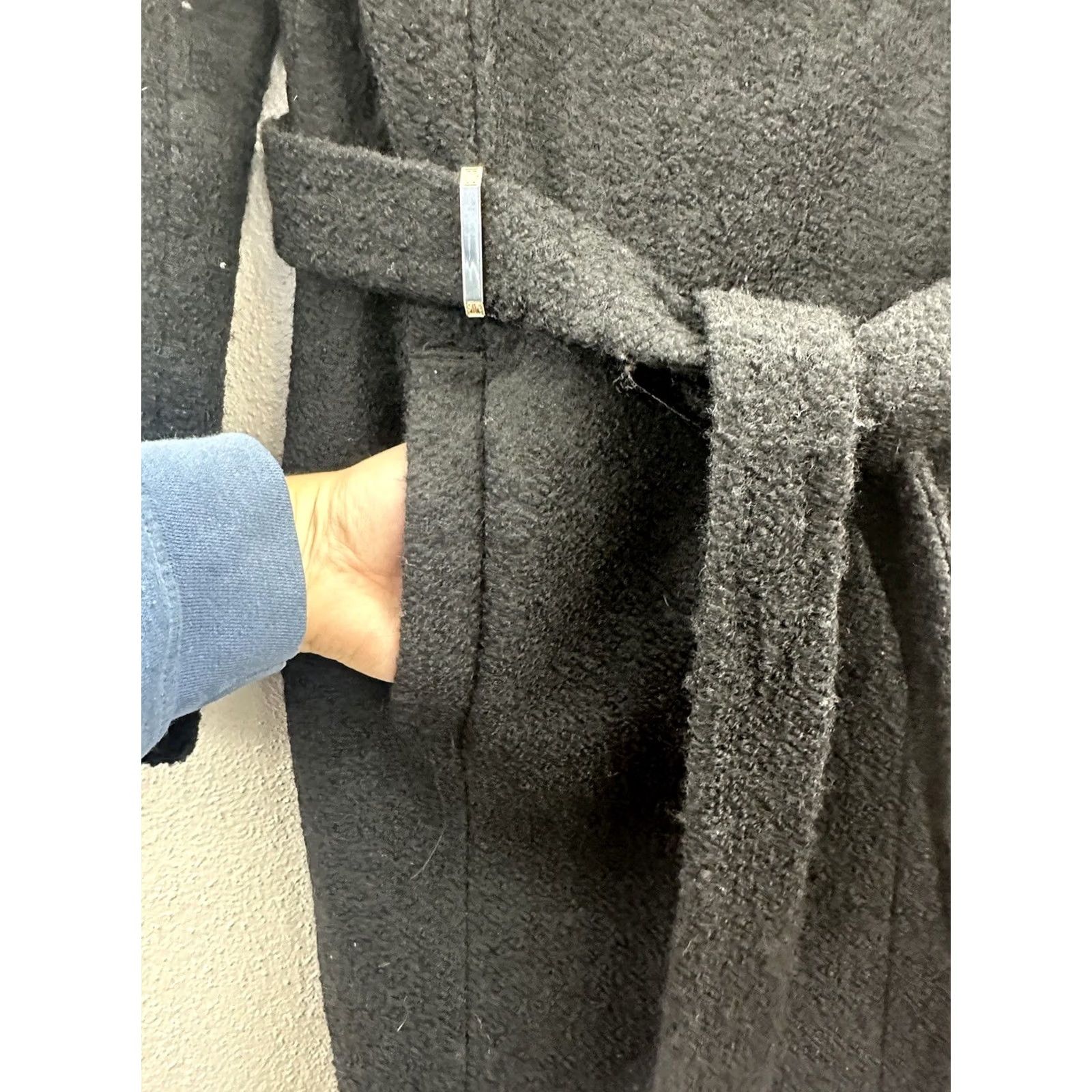 Vintage Ivanka Trump Womens Coat Black Boucle Wool Blend Double Breasted Belted Coat Size S / US 4 / IT 40 - 4 Thumbnail