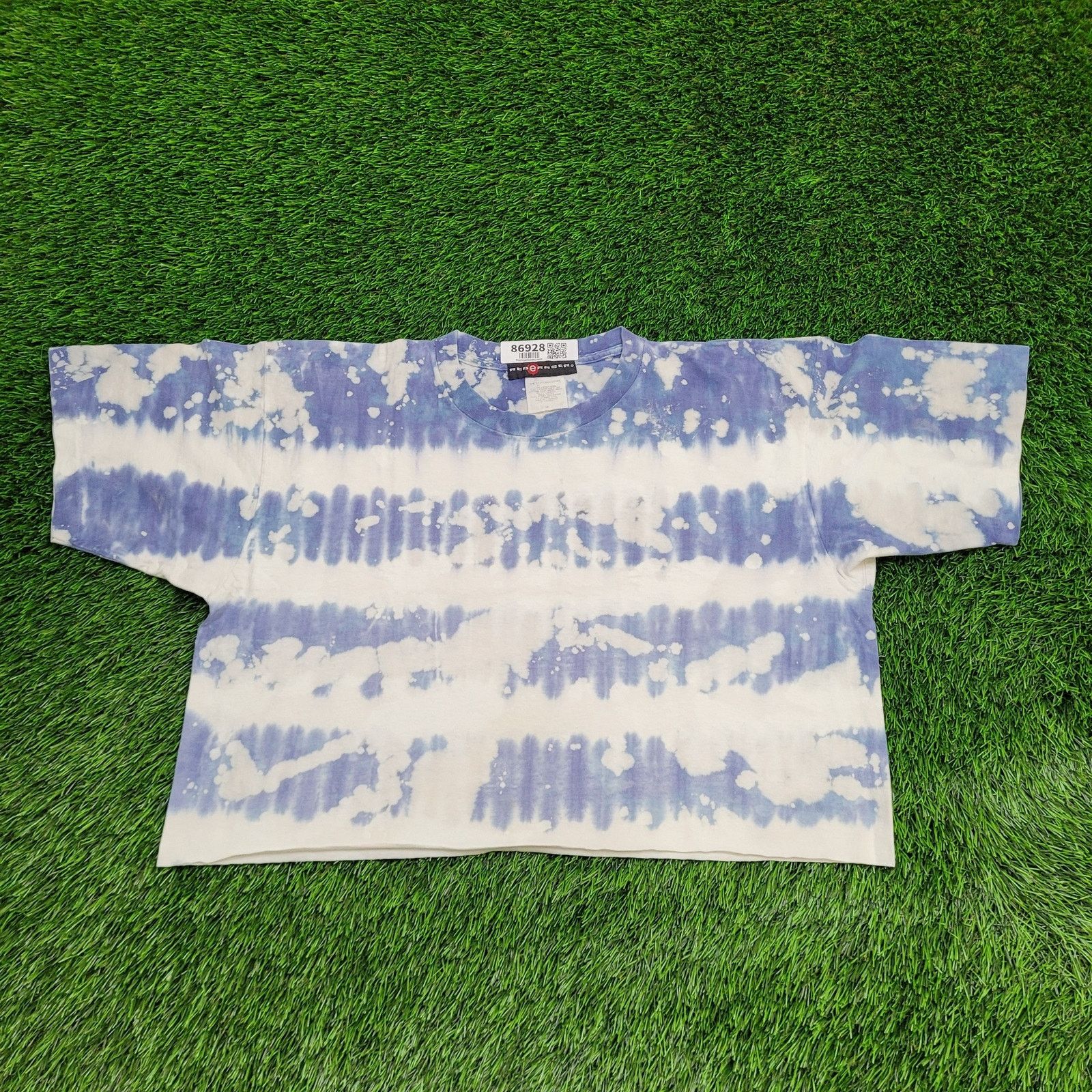 Vintage VTG 80s Oversized Crop Top T-Shirt Women M Bleached Blue Size M / US 6-8 / IT 42-44 - 1 Thumbnail